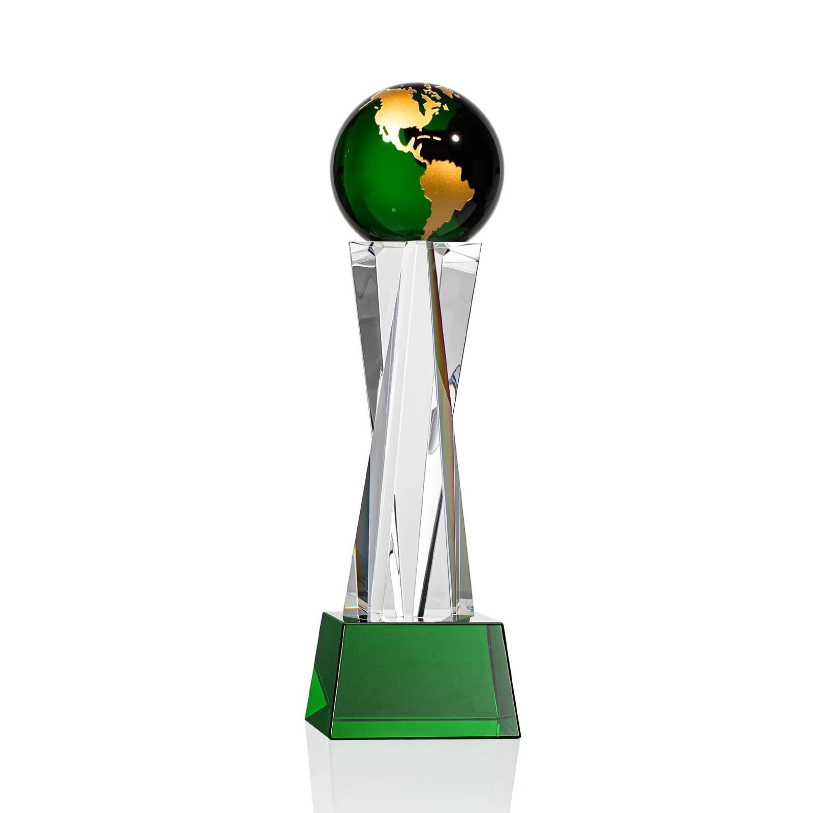 Promotional Optical Crystal Globe Award on a Crystal Pillar for volunteer appreciation