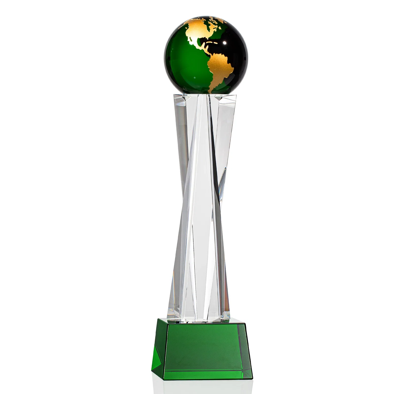 Promotional Optical Crystal Globe Award on a Crystal Pillar for dealer and partner awards