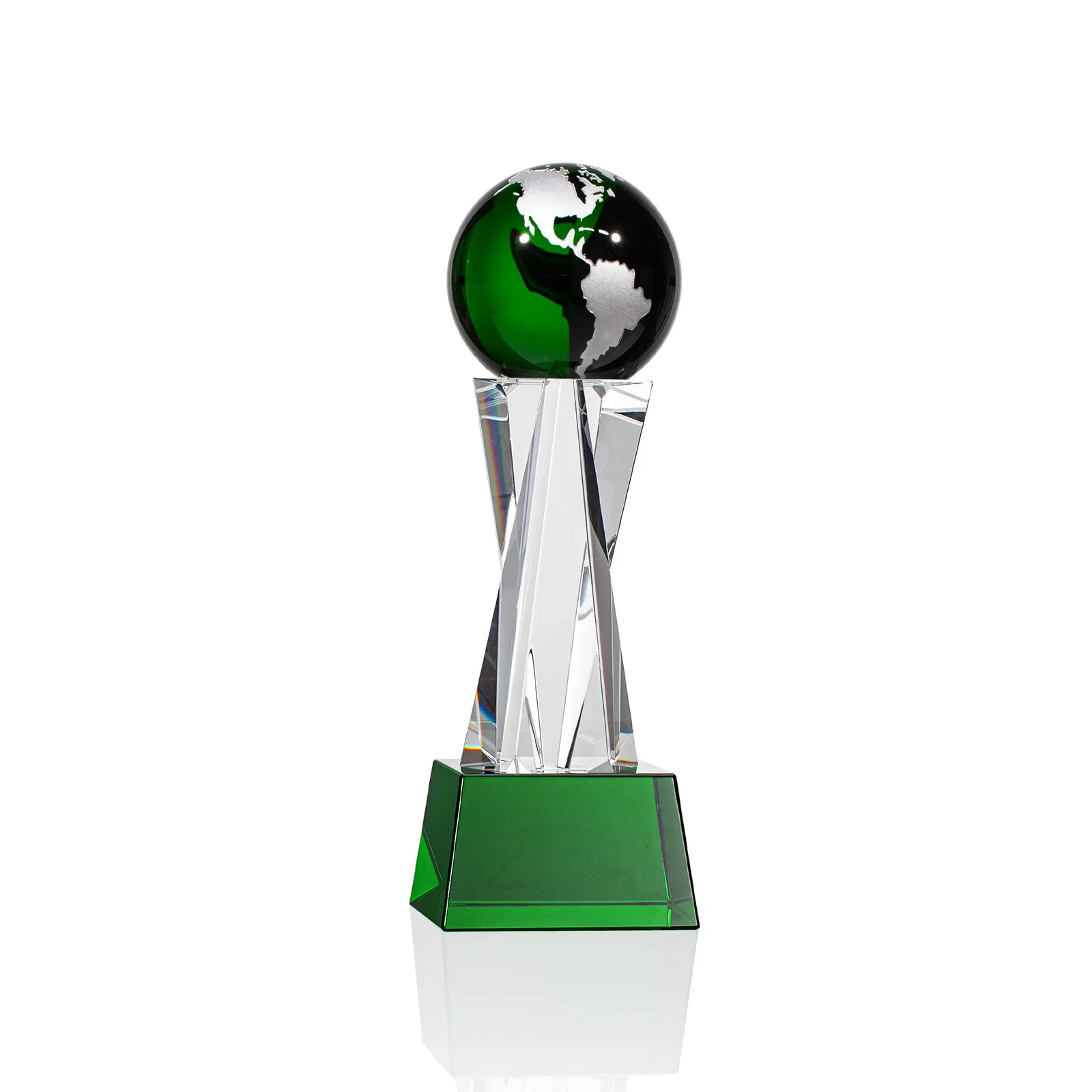 Promotional Optical Crystal Globe Award on a Crystal Pillar for company anniversary events