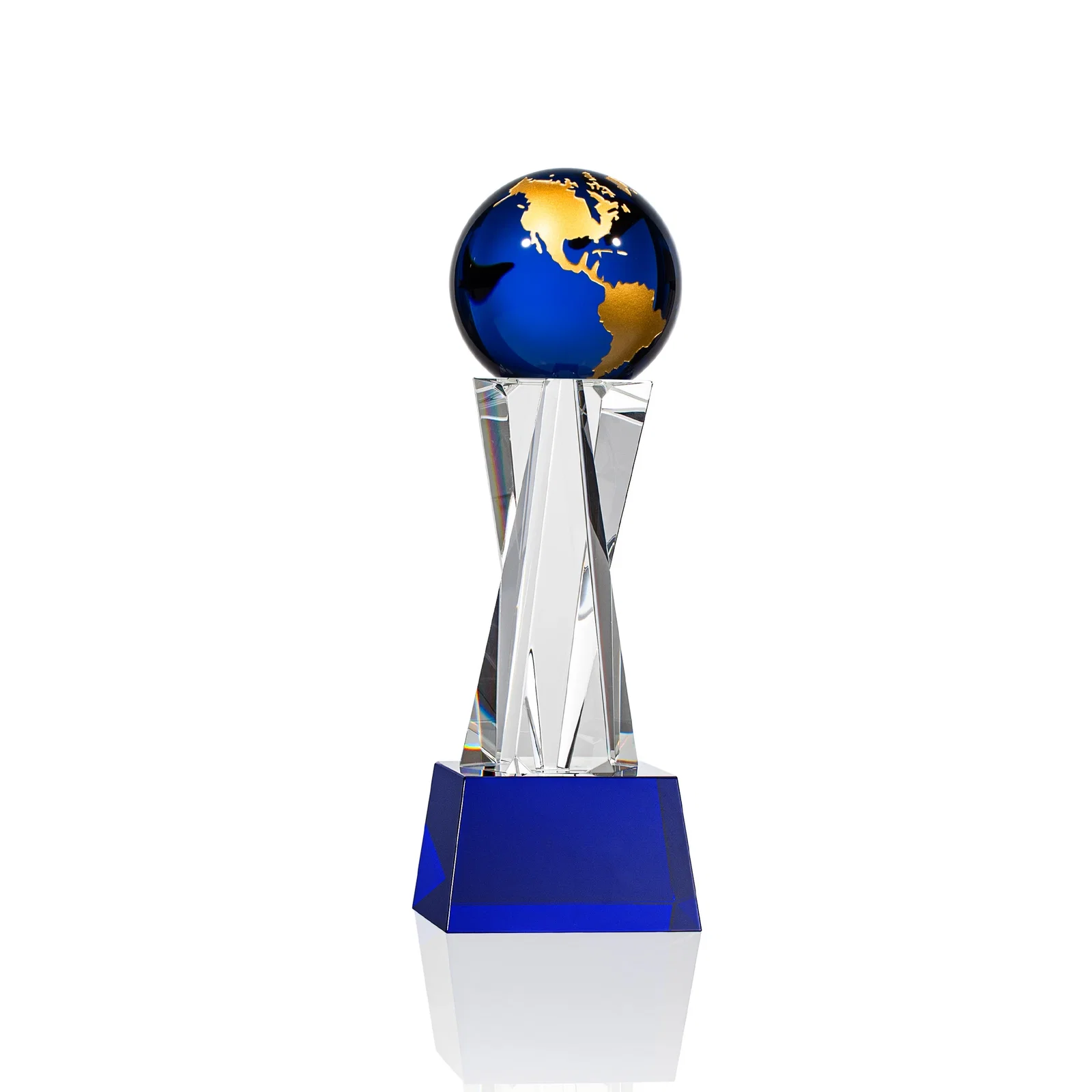 Branded Optical Crystal Globe Award on a Crystal Pillar for safety achievement programs