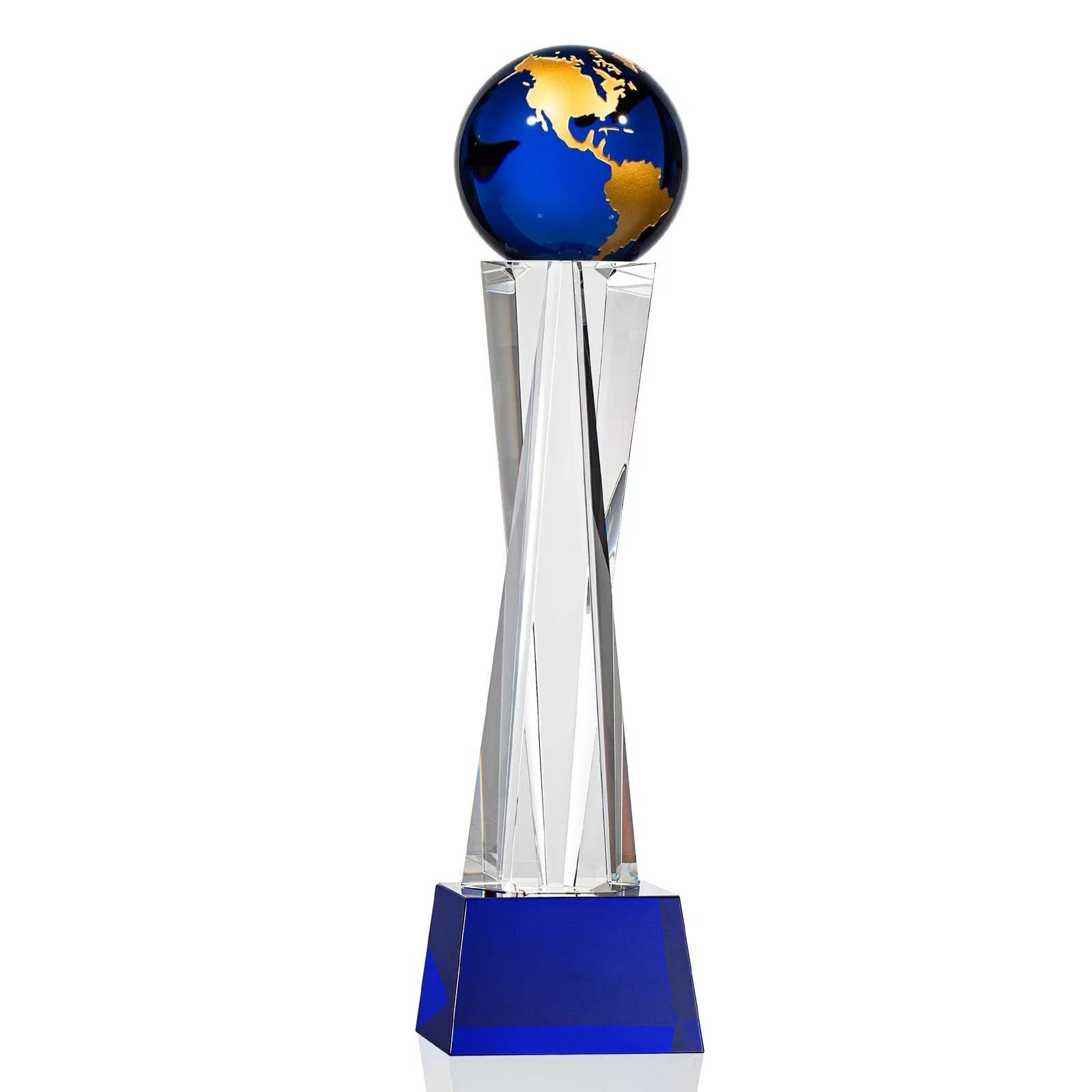 Branded Optical Crystal Globe Award on a Crystal Pillar for dealer and partner awards