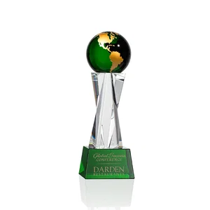 Optical Crystal Globe Award on a Crystal Pillar