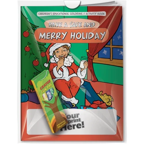 Have a Safe & Merry Holiday coloring book with imprinted 4-pack crayons combo set