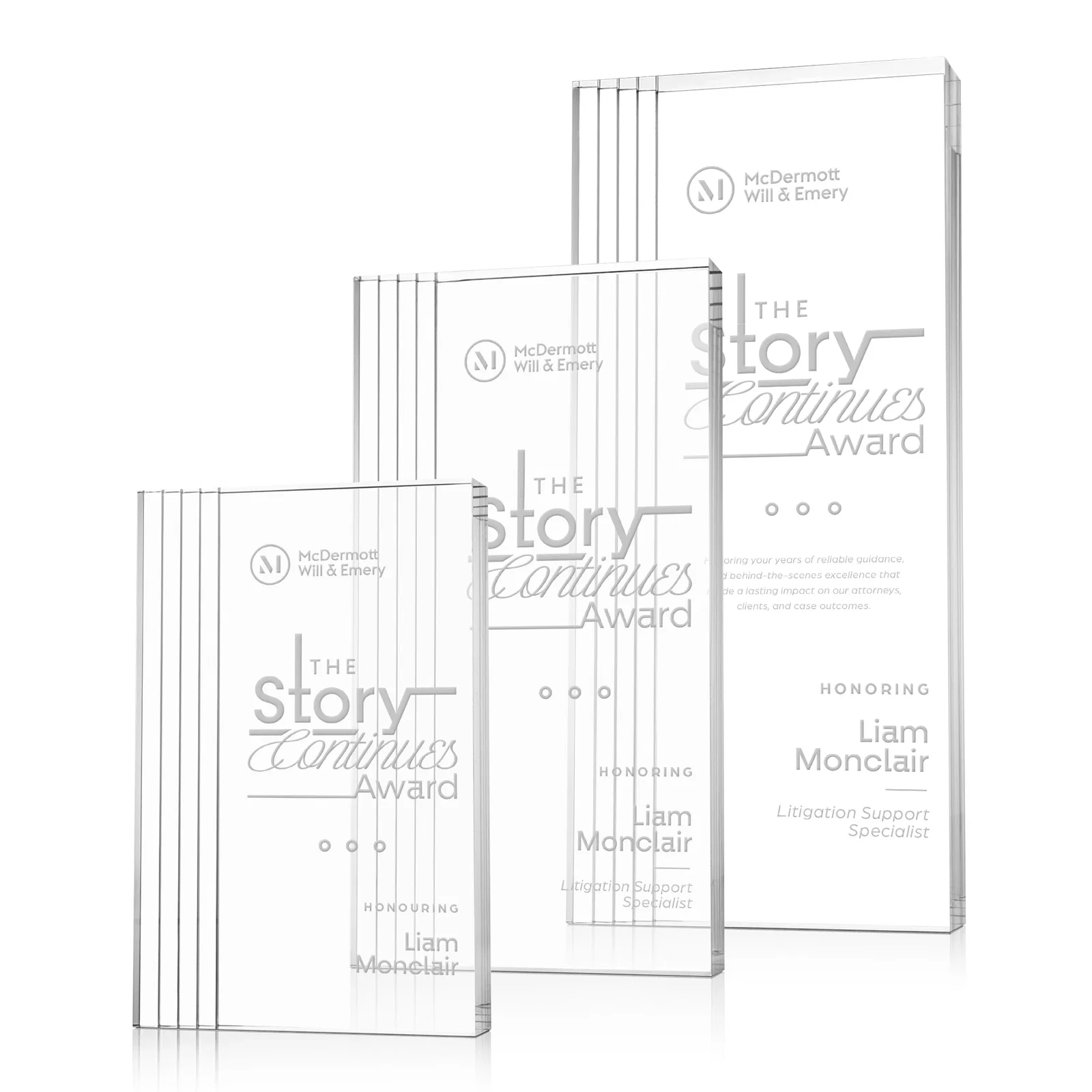 Custom Tall Acrylic Rectangle Award With Stepped Edge on One Side for employee recognition