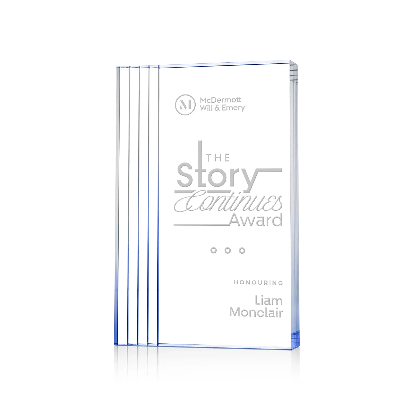Custom Tall Acrylic Rectangle Award With Stepped Edge on One Side for volunteer appreciation
