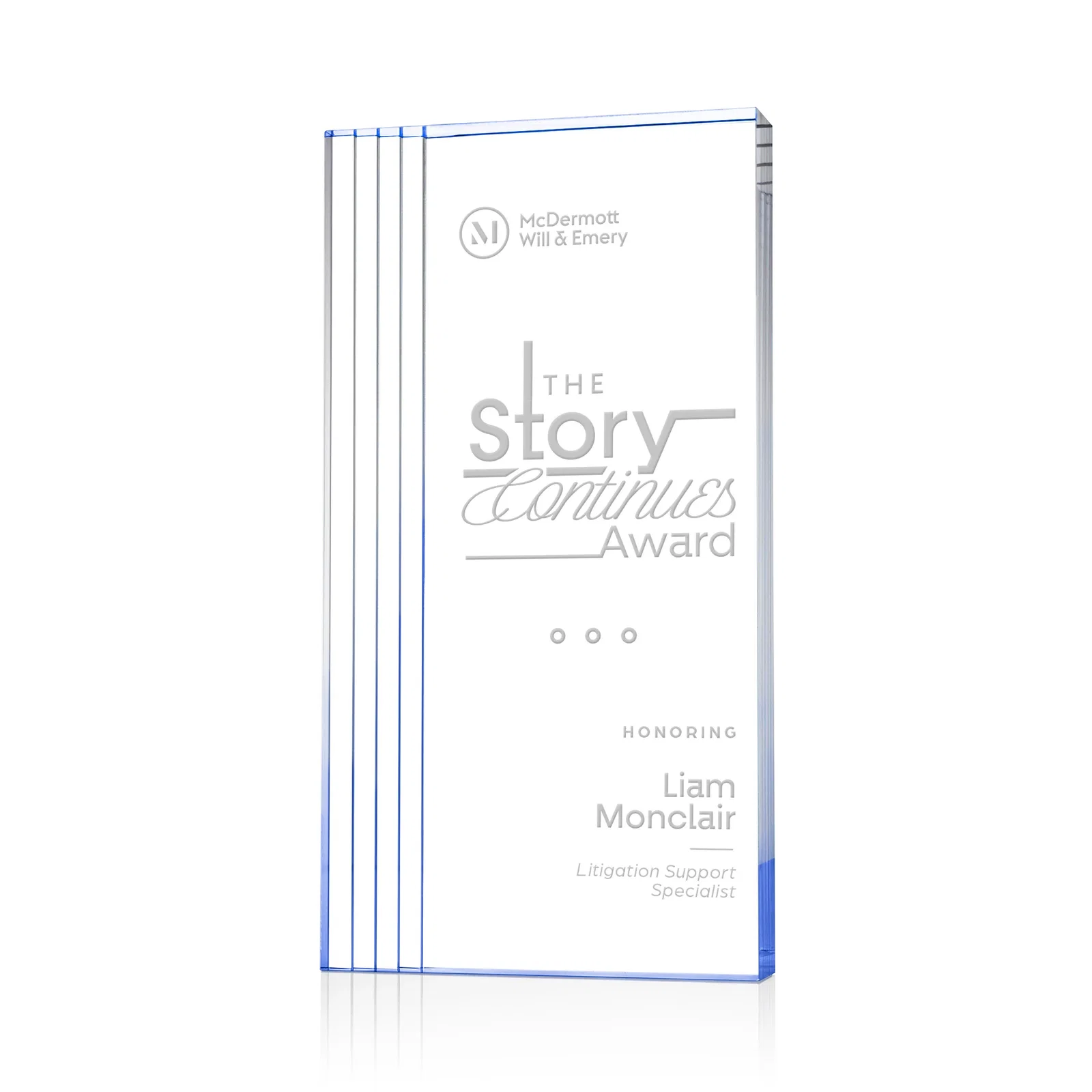 Custom Tall Acrylic Rectangle Award With Stepped Edge on One Side for dealer and partner awards