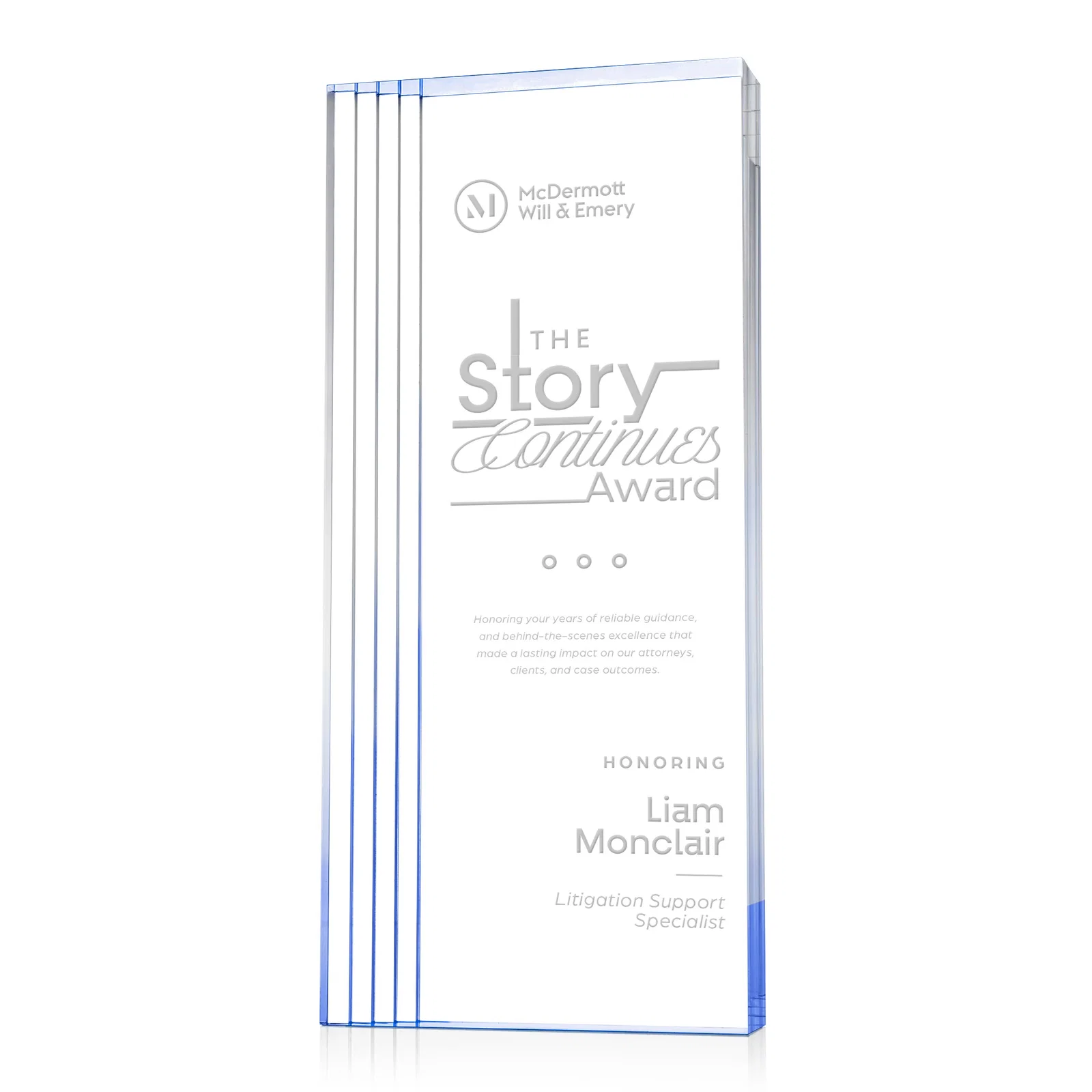 Custom Tall Acrylic Rectangle Award With Stepped Edge on One Side for company anniversary events