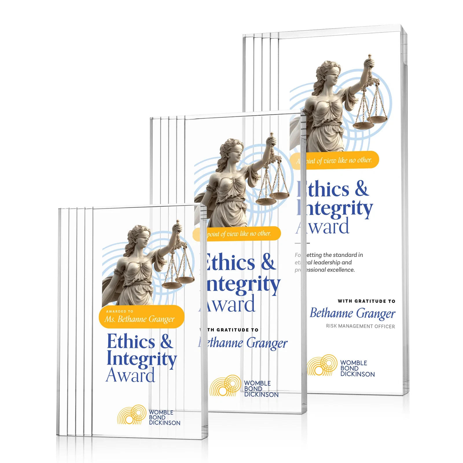 Personalized Tall Acrylic Rectangle Award With Stepped Edge on One Side for employee recognition