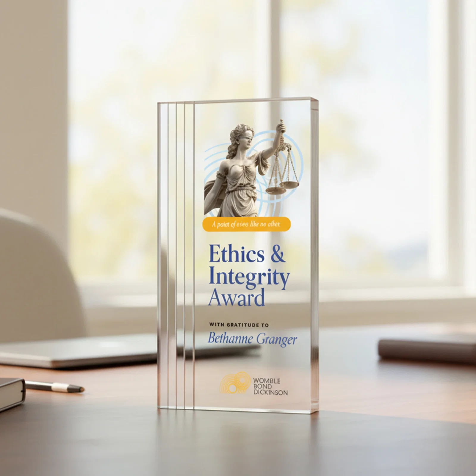 Personalized Tall Acrylic Rectangle Award With Stepped Edge on One Side for retirement presentations