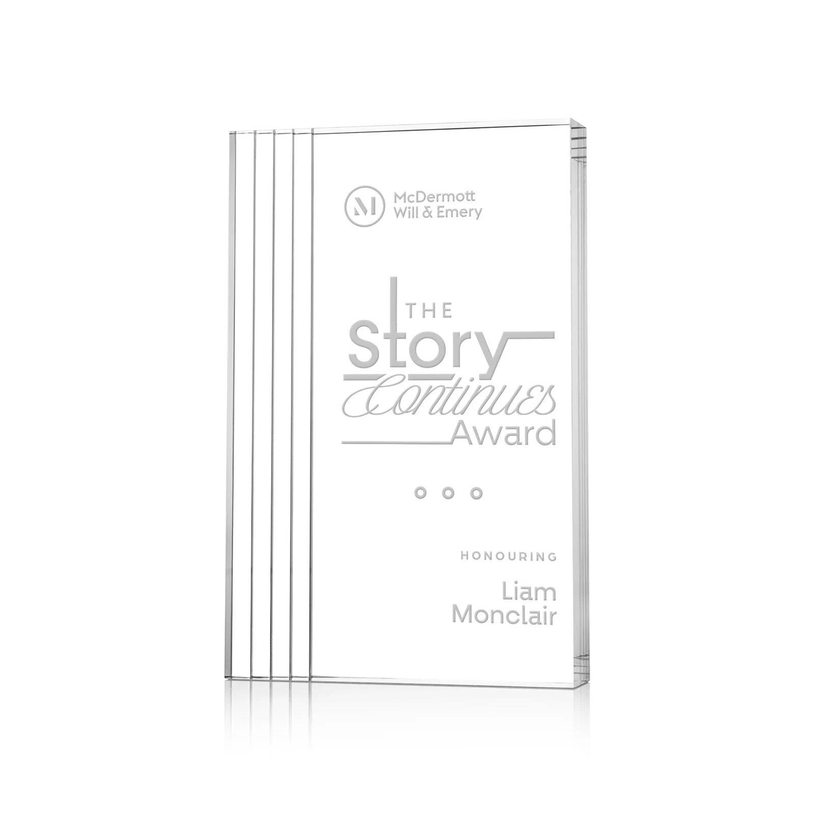 Custom Tall Acrylic Rectangle Award With Stepped Edge on One Side for corporate award ceremonies