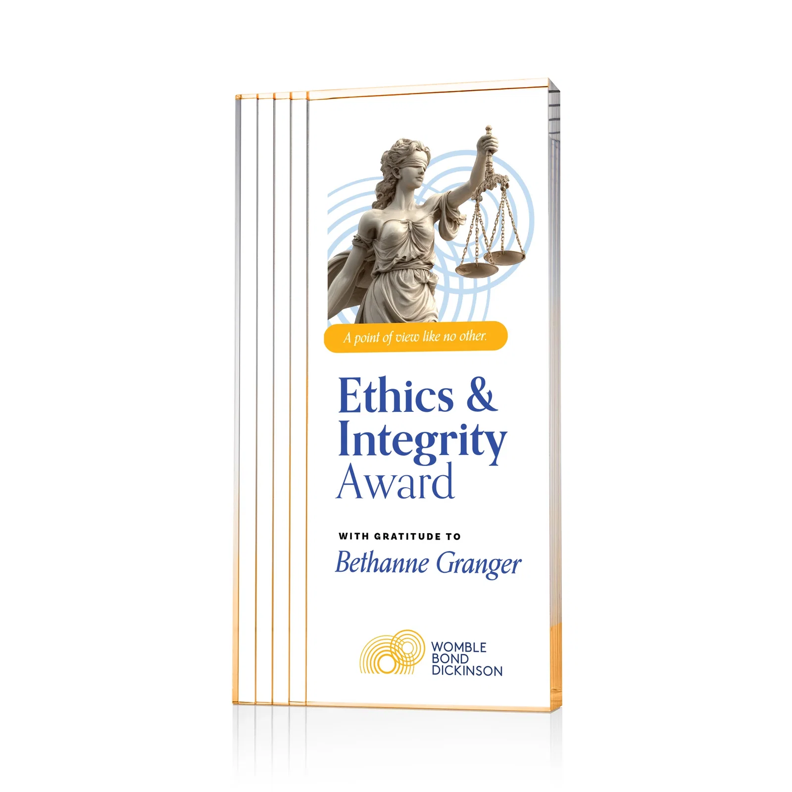Personalized Tall Acrylic Rectangle Award With Stepped Edge on One Side for graduation ceremonies
