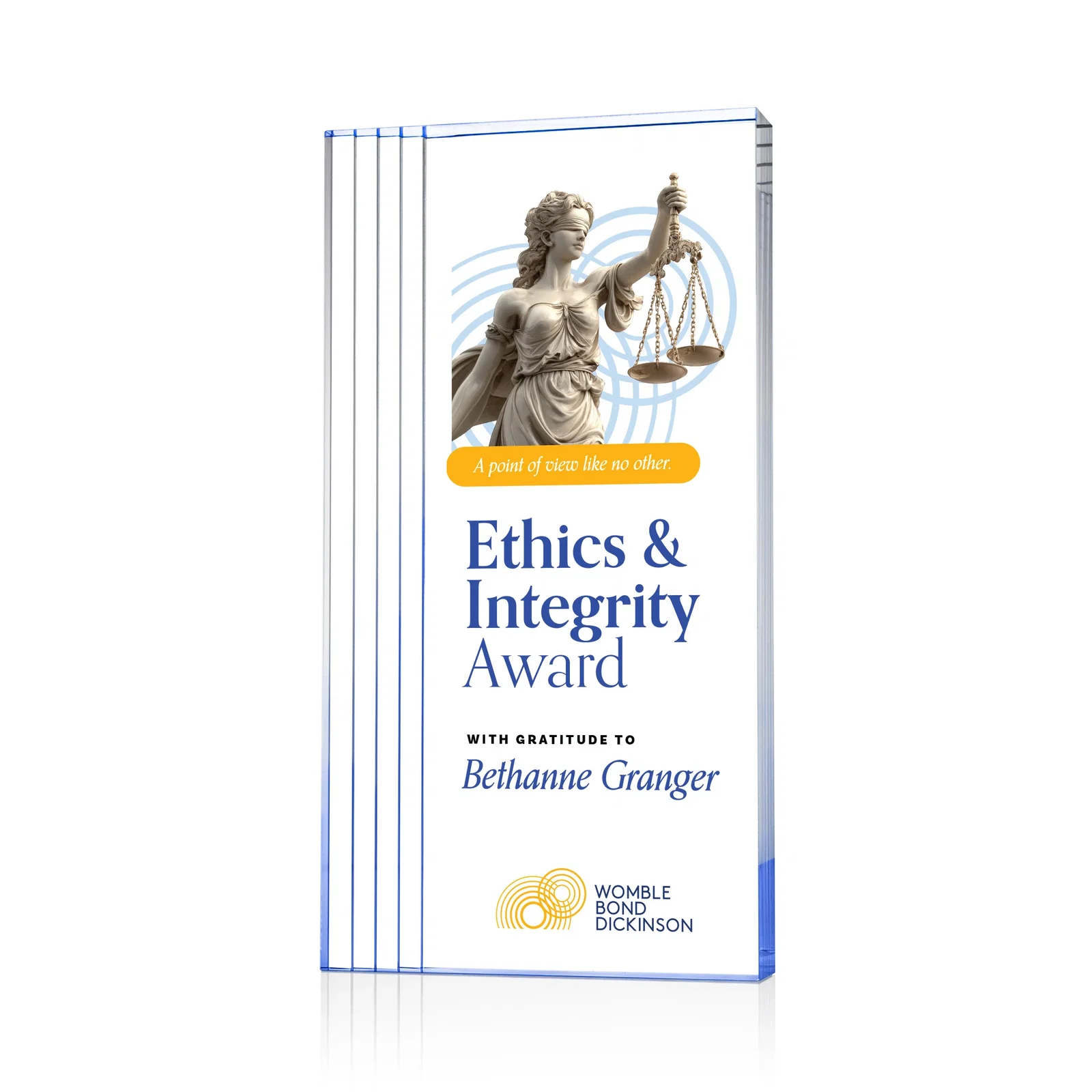 Personalized Tall Acrylic Rectangle Award With Stepped Edge on One Side for company anniversary events