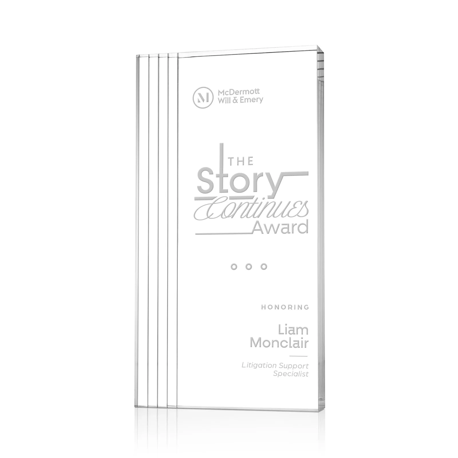 Custom Tall Acrylic Rectangle Award With Stepped Edge on One Side for service anniversary gifts