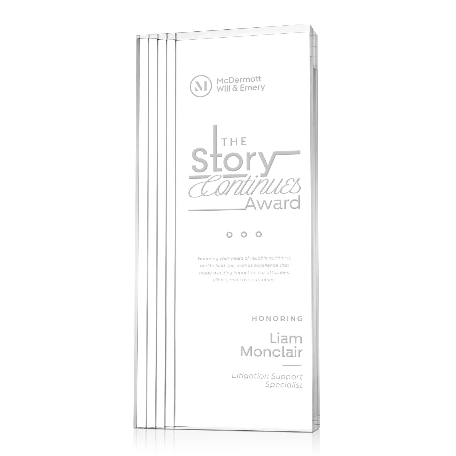Custom Tall Acrylic Rectangle Award With Stepped Edge on One Side for sales achievement awards