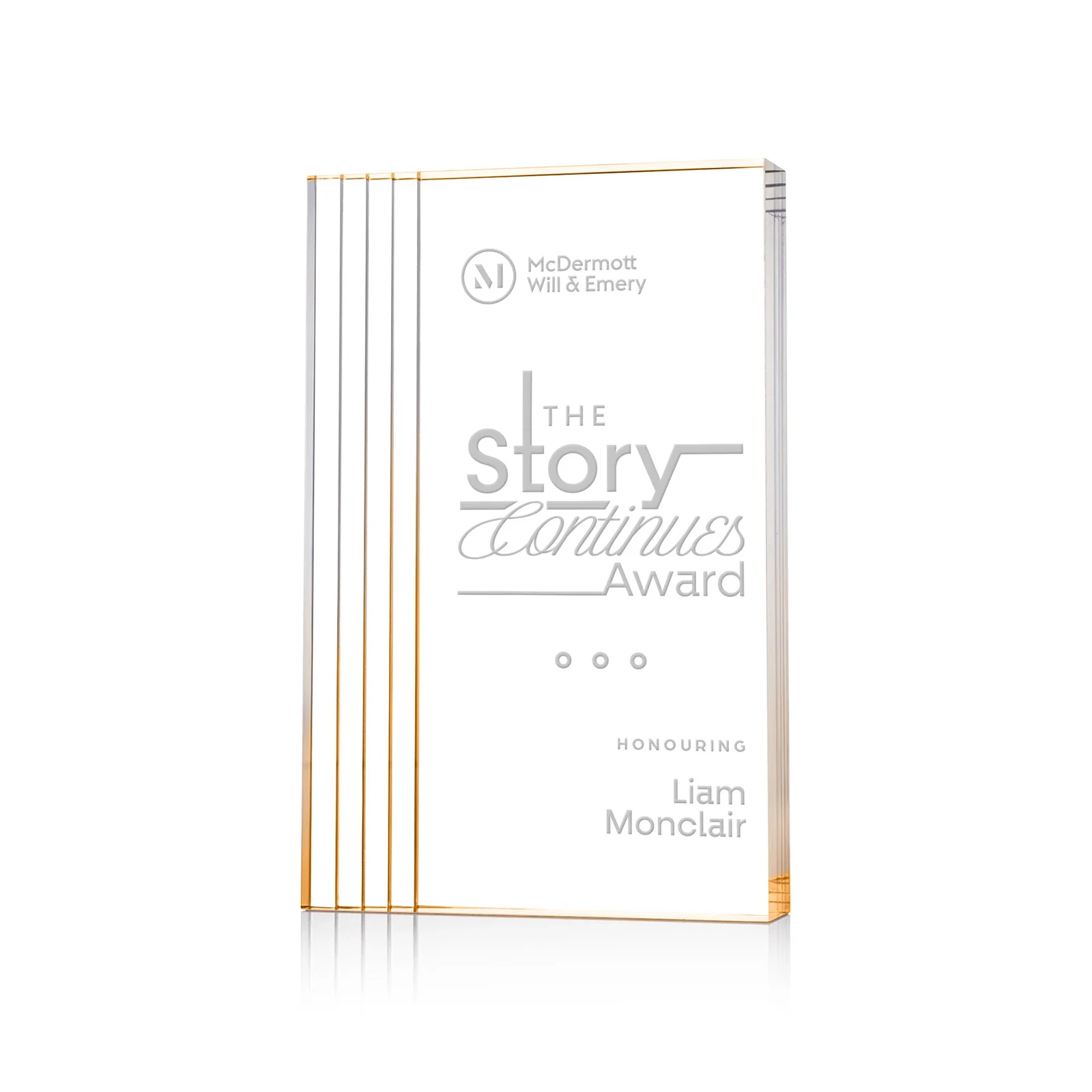 Custom Tall Acrylic Rectangle Award With Stepped Edge on One Side for team milestone celebrations