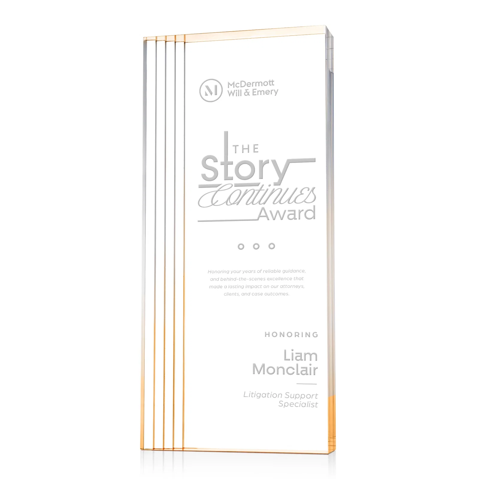 Custom Tall Acrylic Rectangle Award With Stepped Edge on One Side for graduation ceremonies