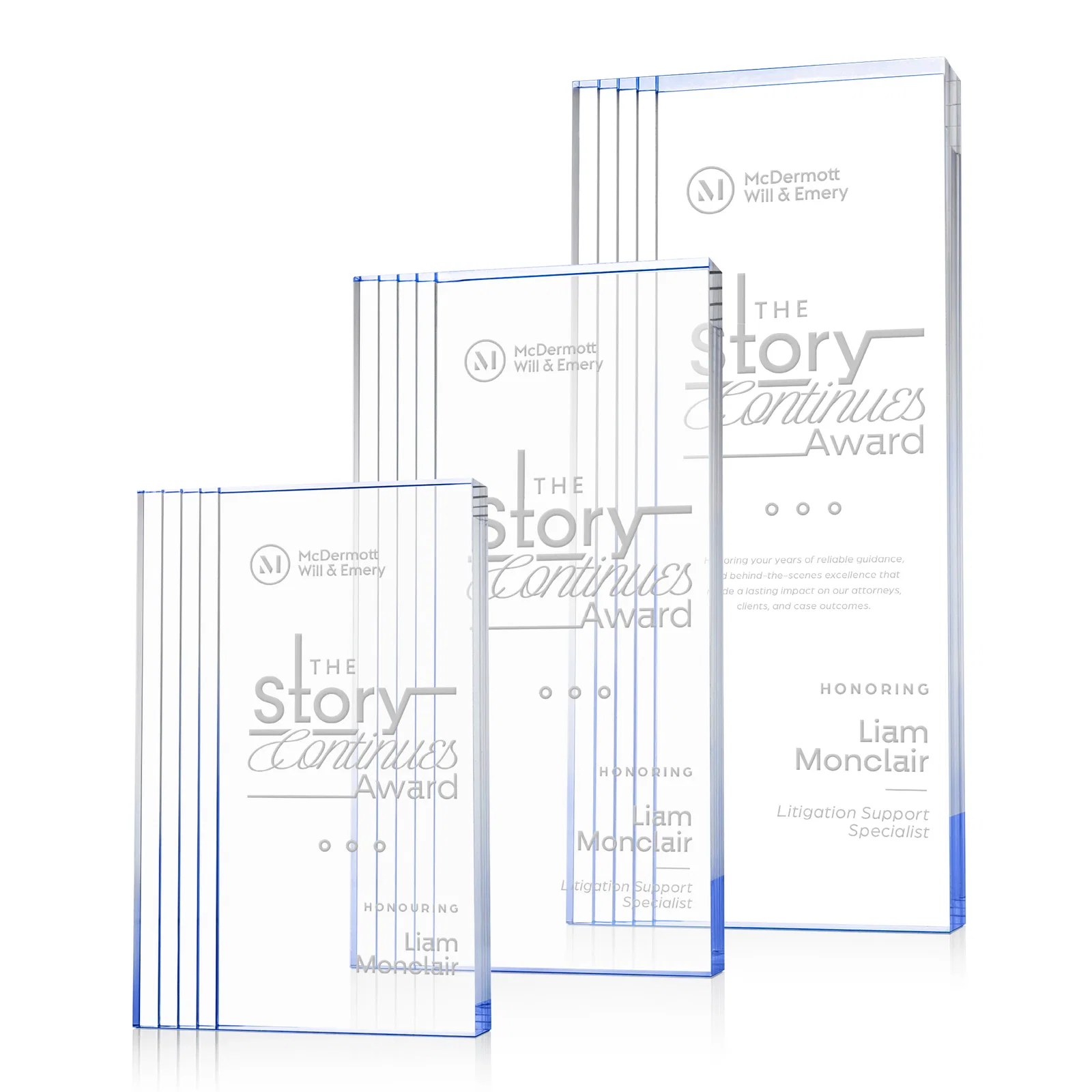 Custom Tall Acrylic Rectangle Award With Stepped Edge on One Side for safety achievement programs