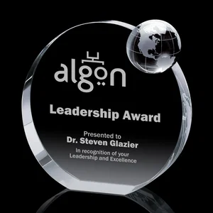 Optical Crystal Award With Deep-Etched Globe Motif