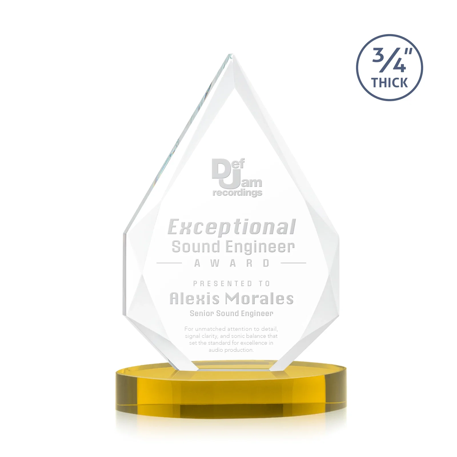 Custom Starfire Crystal Award Tapering to a Faceted Peak, awards for volunteer appreciation