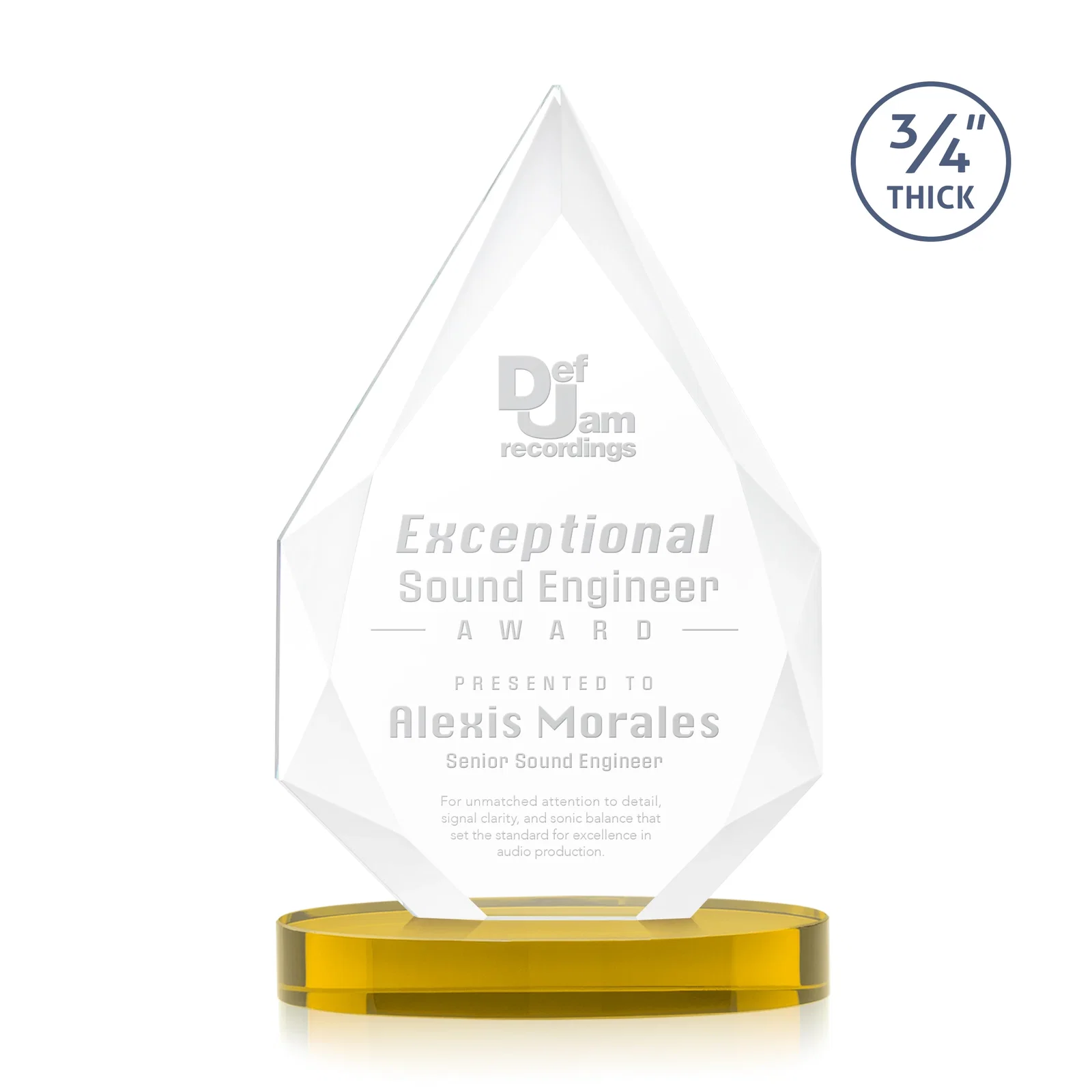 Custom Starfire Crystal Award Tapering to a Faceted Peak, awards for dealer and partner awards