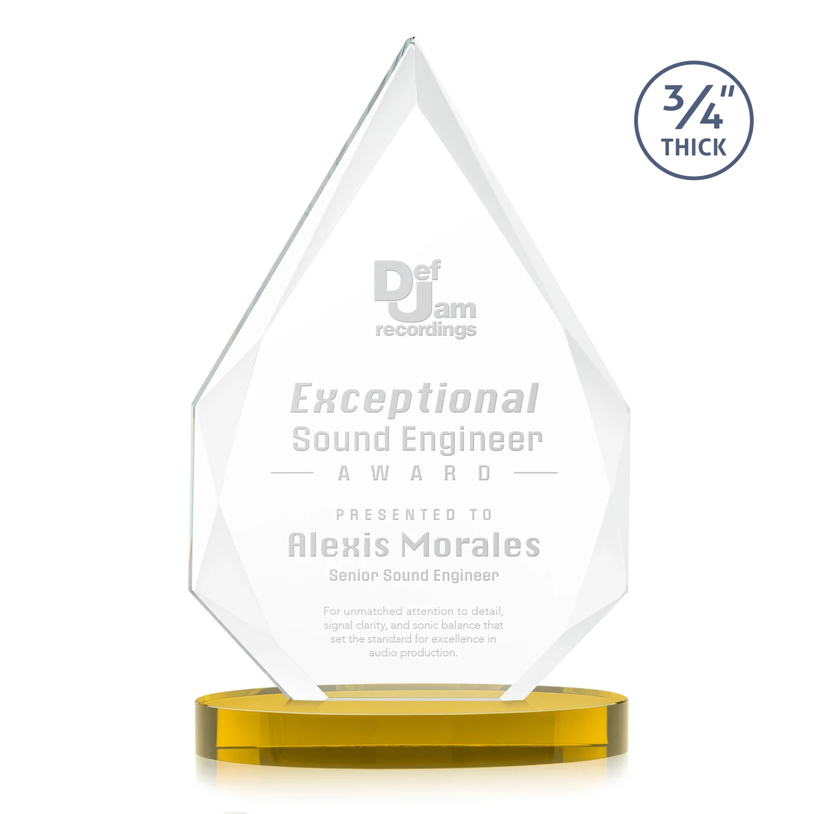 Custom Starfire Crystal Award Tapering to a Faceted Peak, awards for company anniversary events