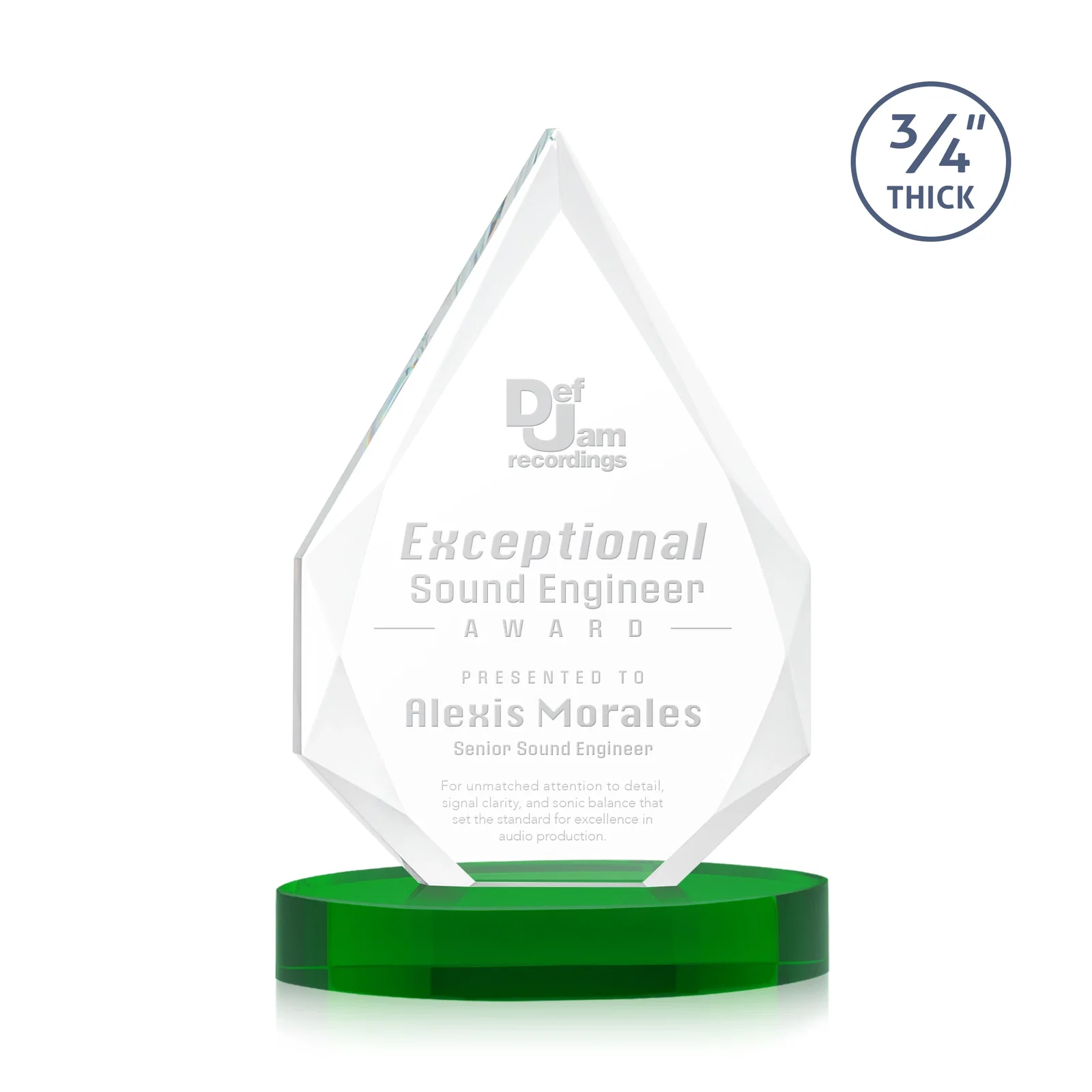 Personalized Starfire Crystal Award Tapering to a Faceted Peak, awards for corporate award ceremonies