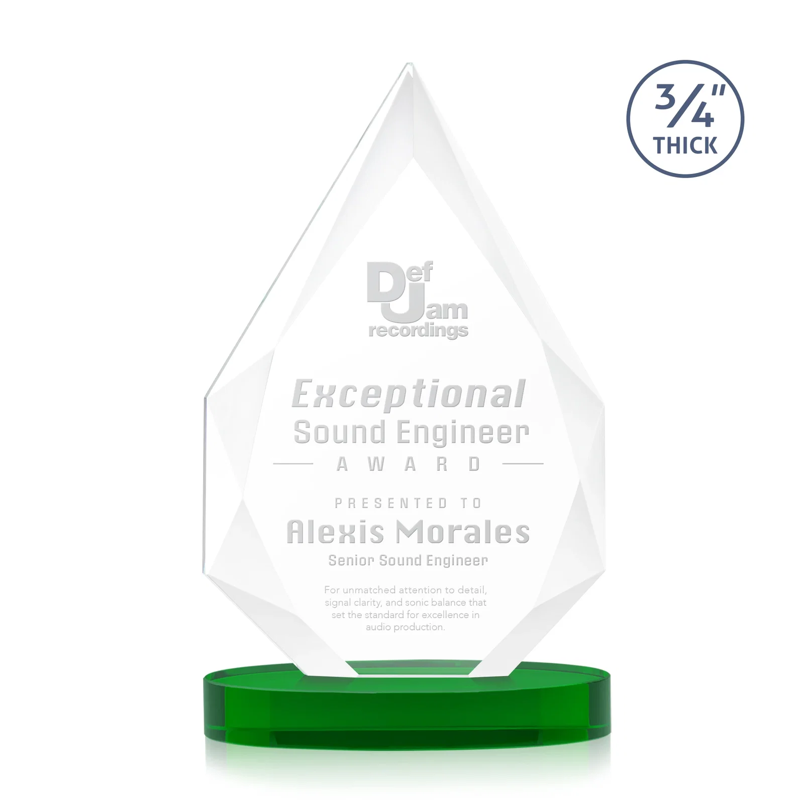 Personalized Starfire Crystal Award Tapering to a Faceted Peak, awards for service anniversary gifts