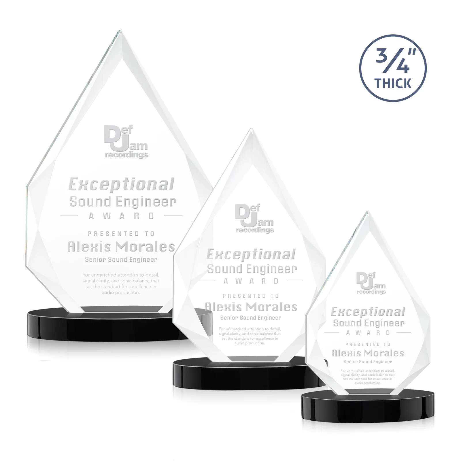 Personalized Starfire Crystal Award Tapering to a Faceted Peak, awards for retirement presentations
