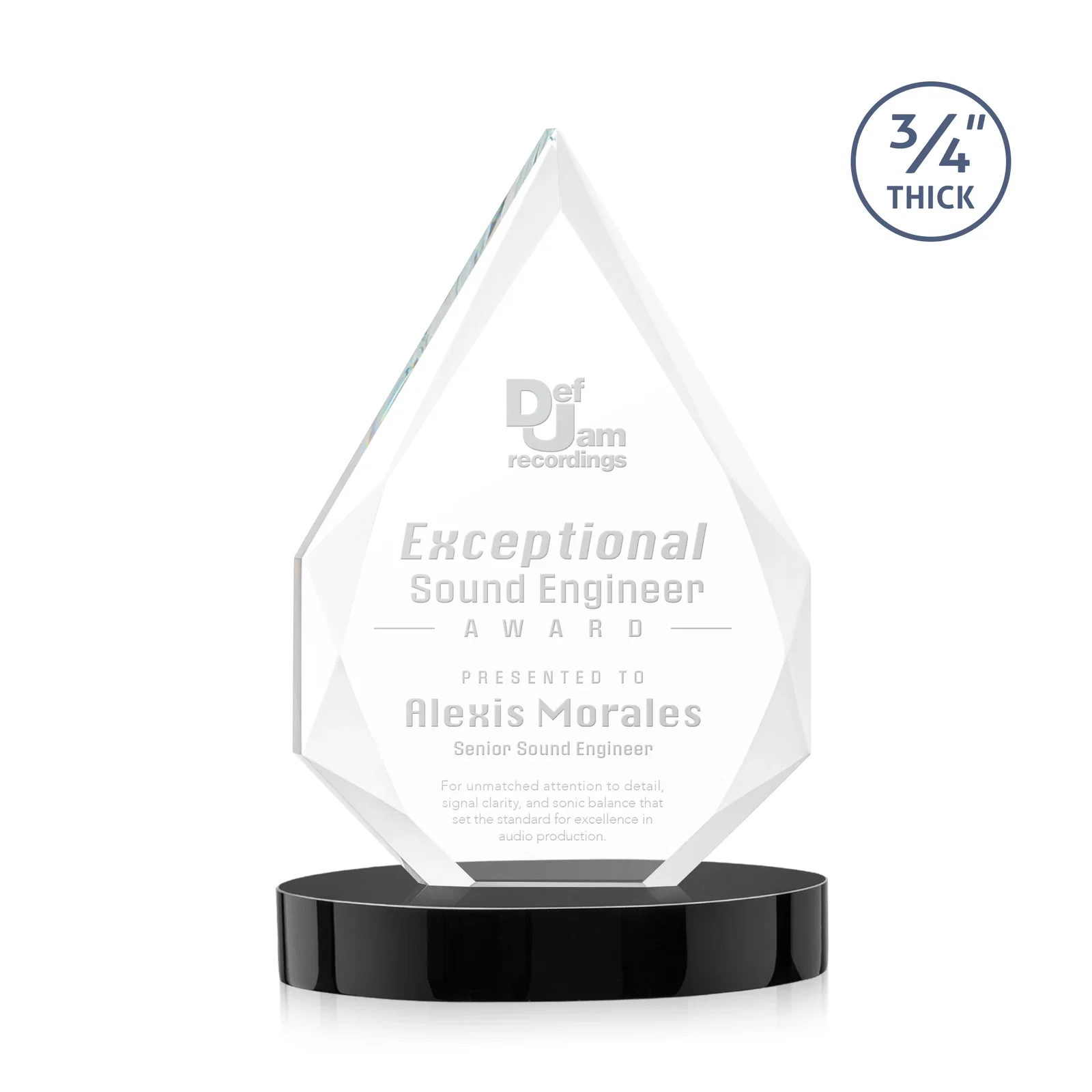 Personalized Starfire Crystal Award Tapering to a Faceted Peak, awards for team milestone celebrations
