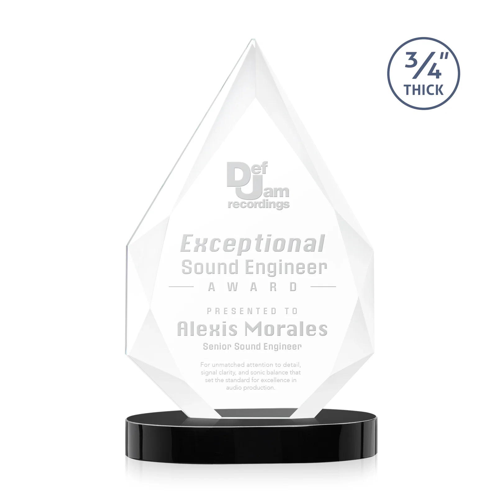Personalized Starfire Crystal Award Tapering to a Faceted Peak, awards for donor appreciation