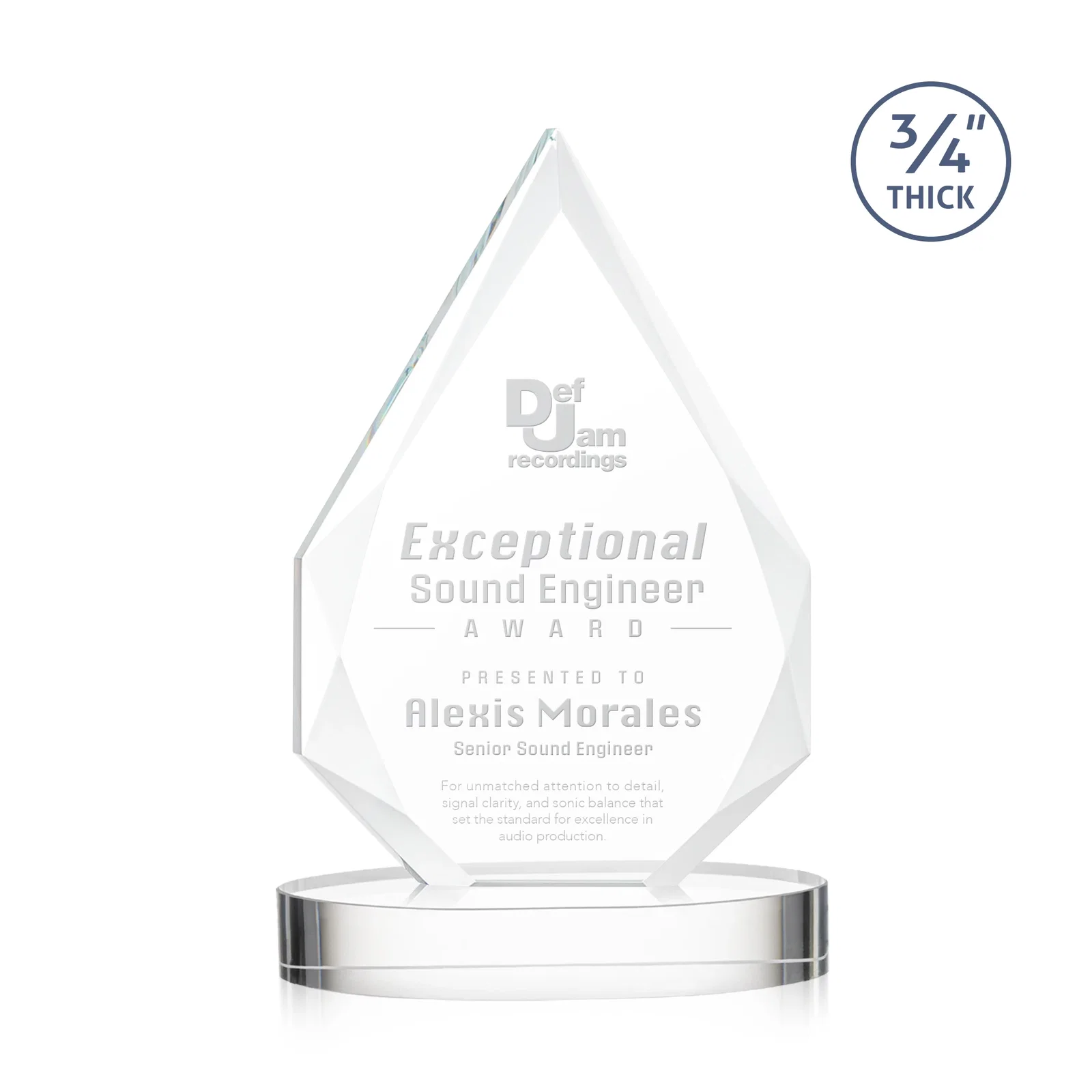 Custom Starfire Crystal Award Tapering to a Faceted Peak, awards for corporate award ceremonies
