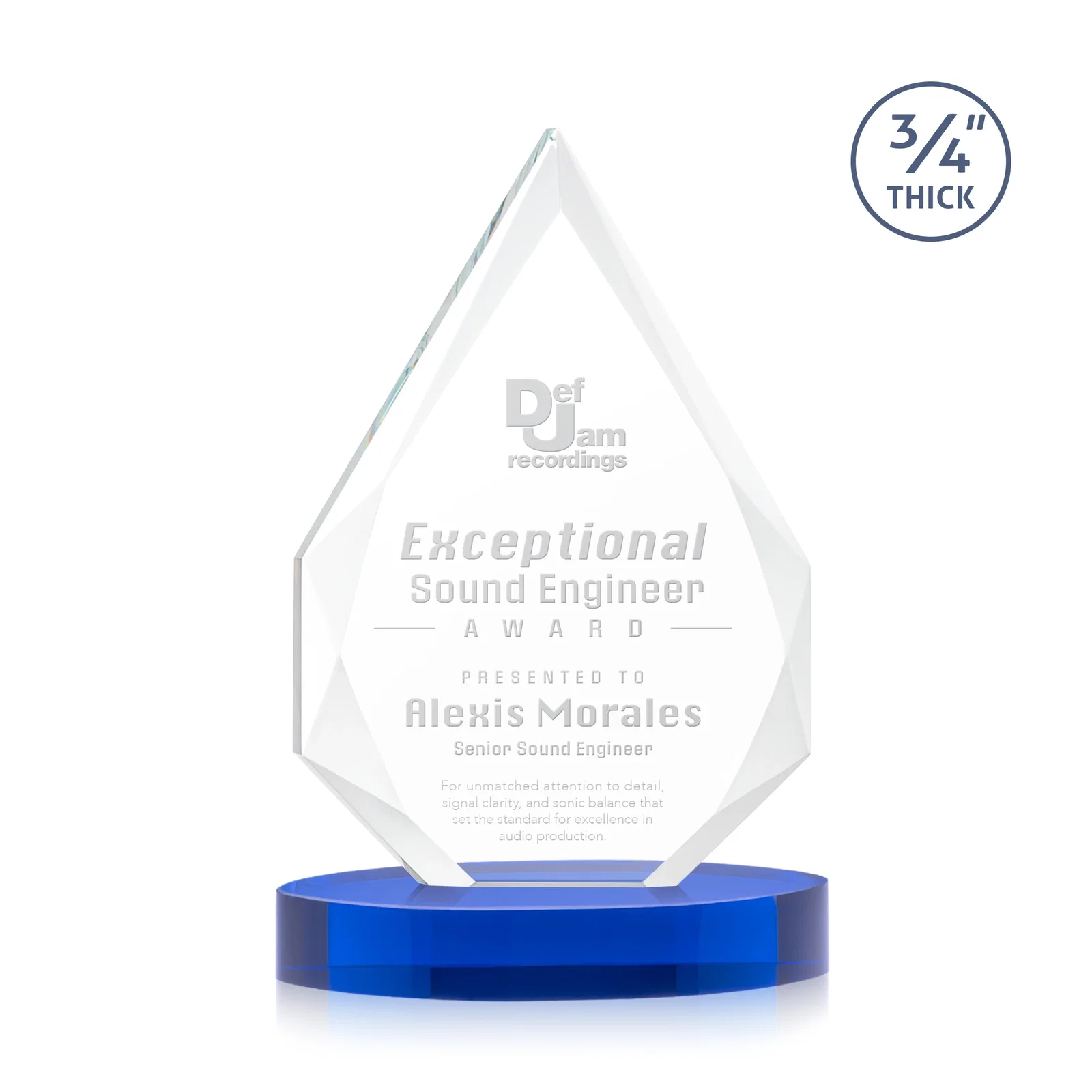 Personalized Starfire Crystal Award Tapering to a Faceted Peak, awards for volunteer appreciation