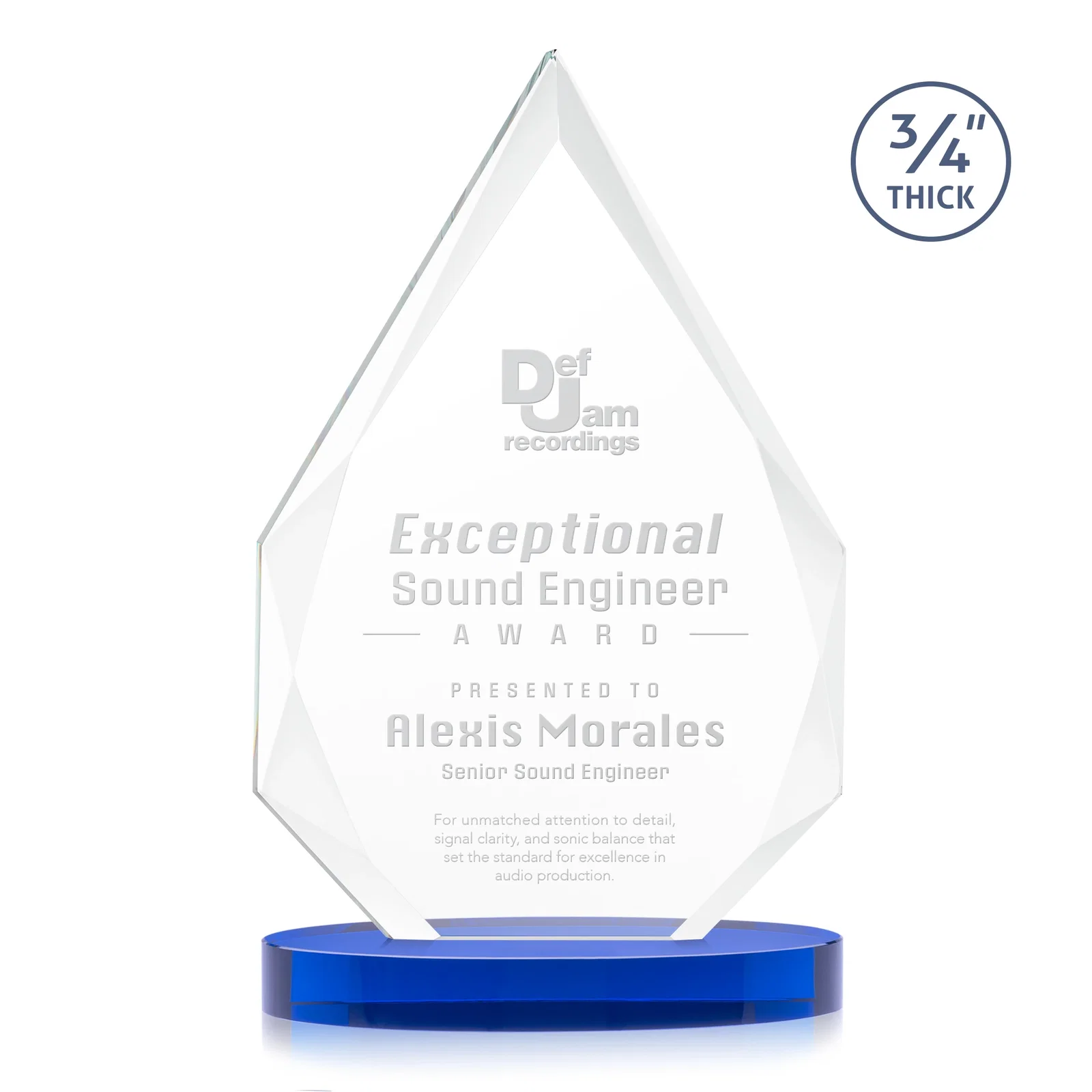 Personalized Starfire Crystal Award Tapering to a Faceted Peak, awards for company anniversary events