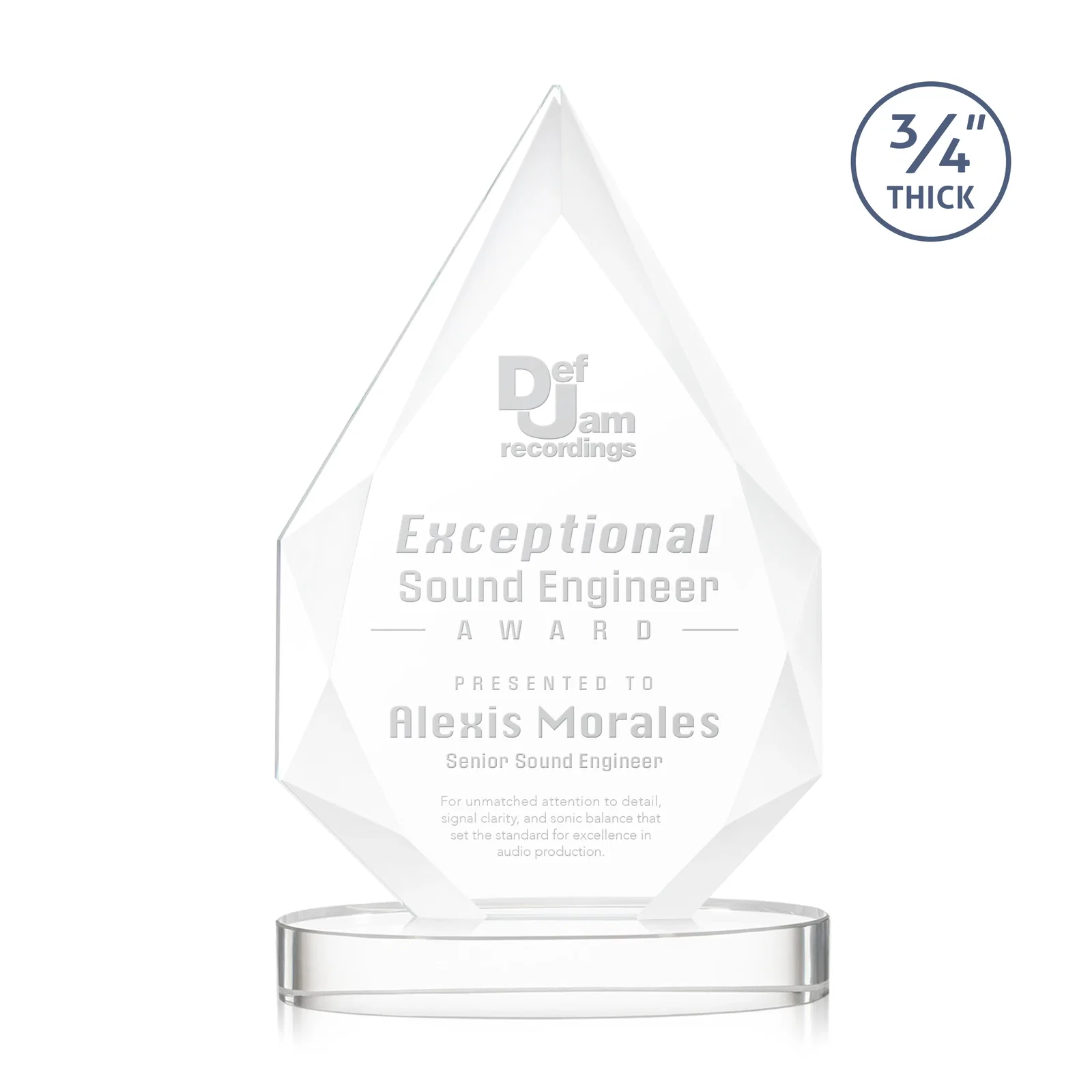 Custom Starfire Crystal Award Tapering to a Faceted Peak, awards for service anniversary gifts