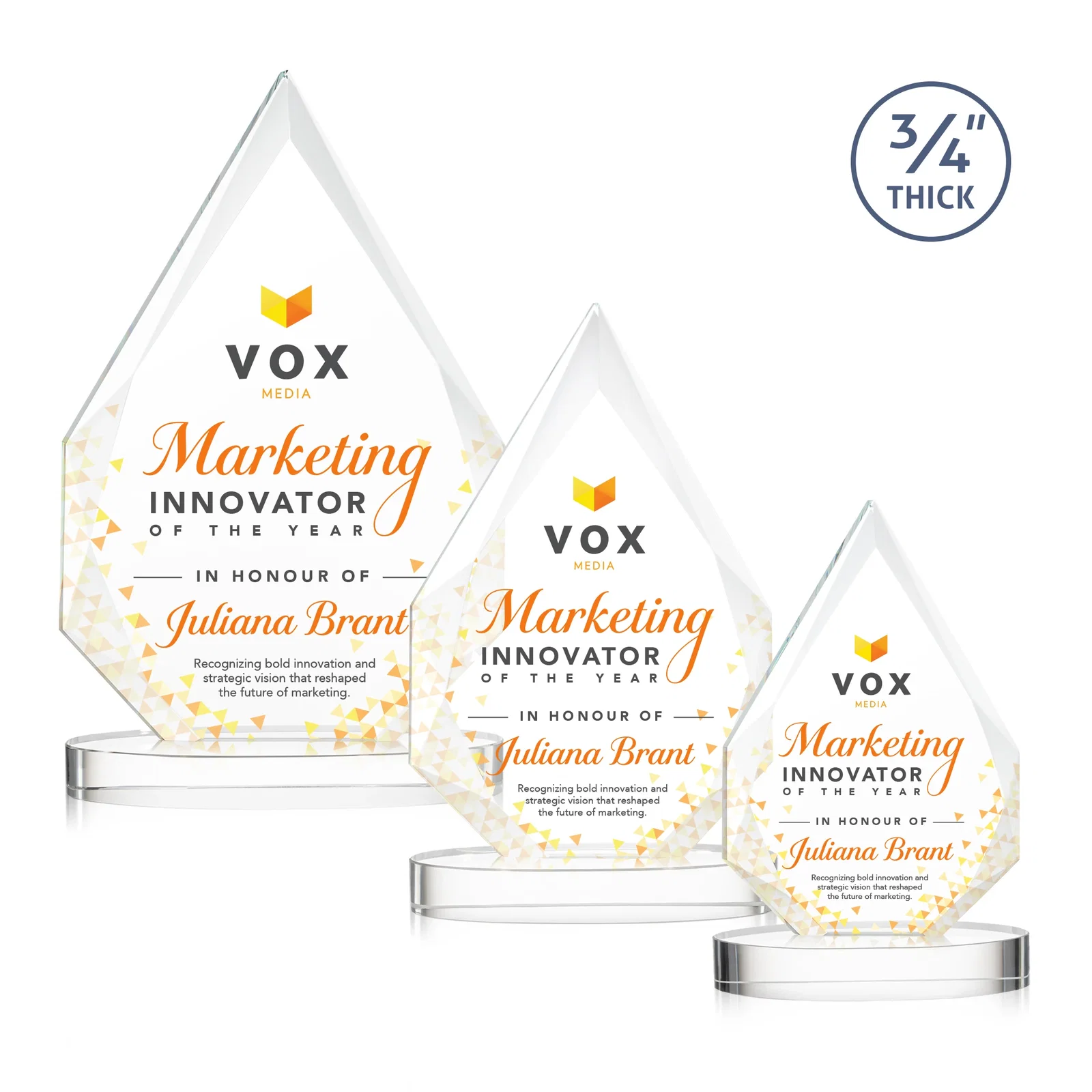Branded Starfire Crystal Award Tapering to a Faceted Peak, awards for employee recognition