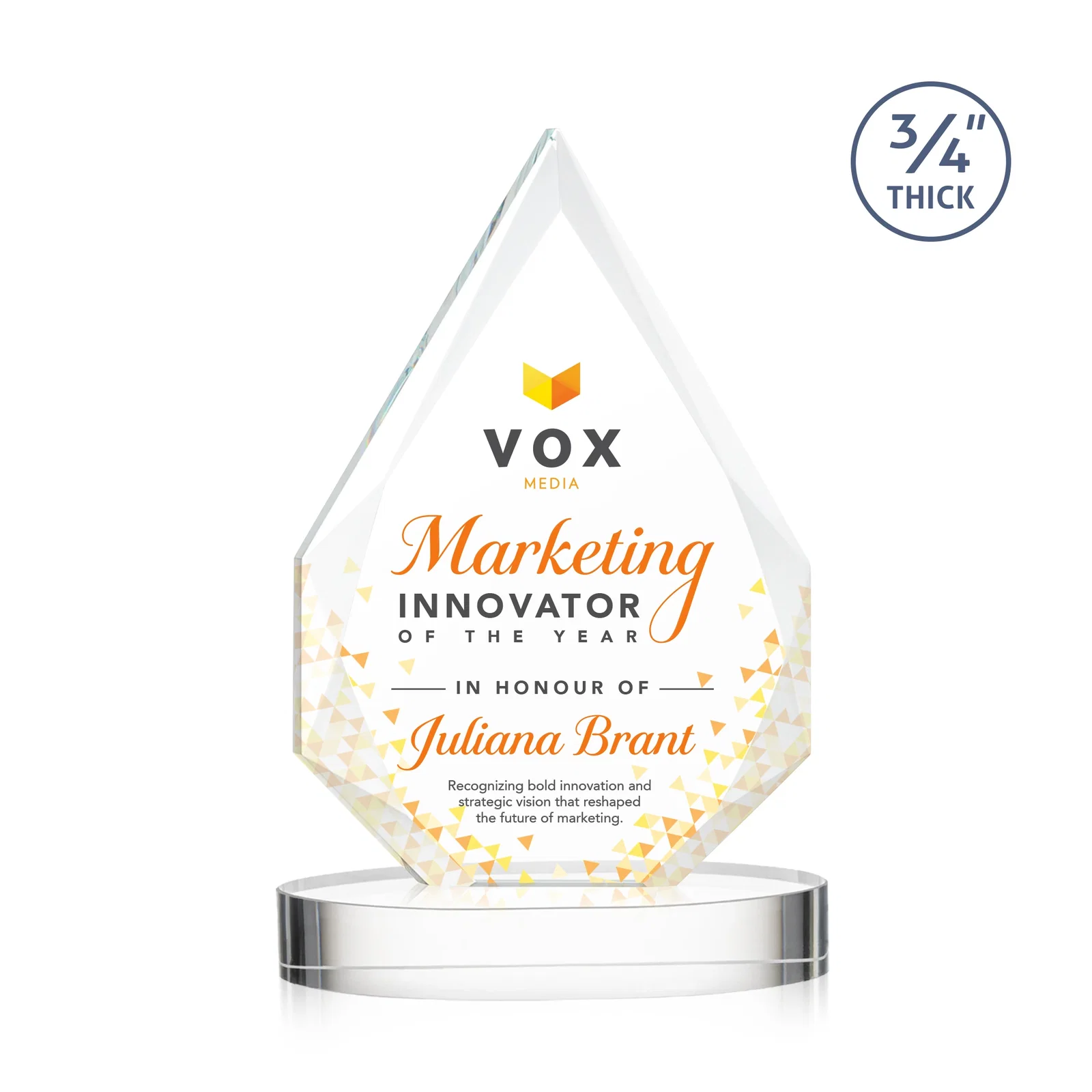 Branded Starfire Crystal Award Tapering to a Faceted Peak, awards for corporate award ceremonies