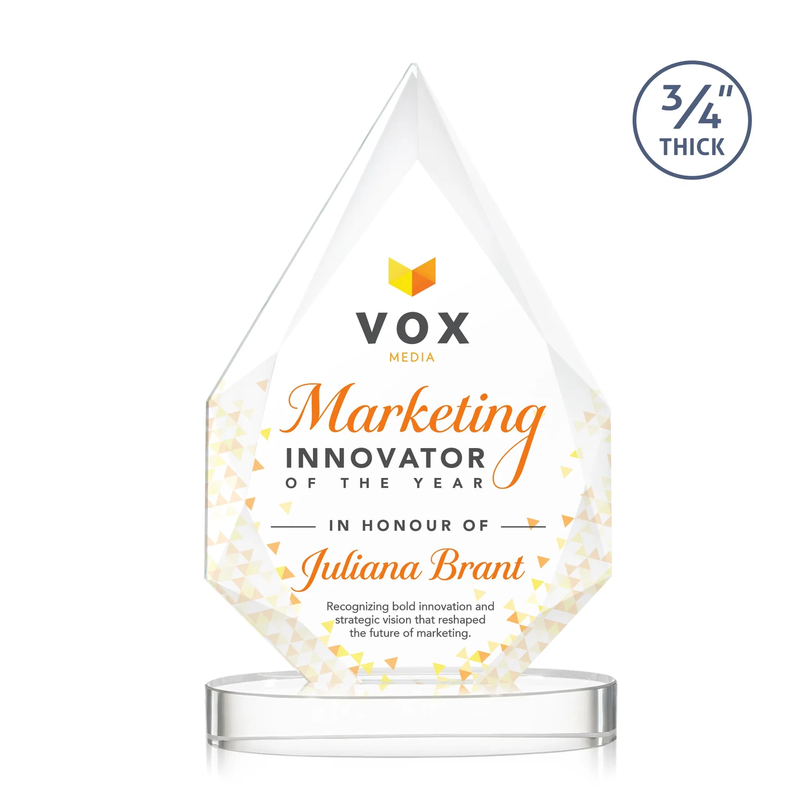 Branded Starfire Crystal Award Tapering to a Faceted Peak, awards for service anniversary gifts