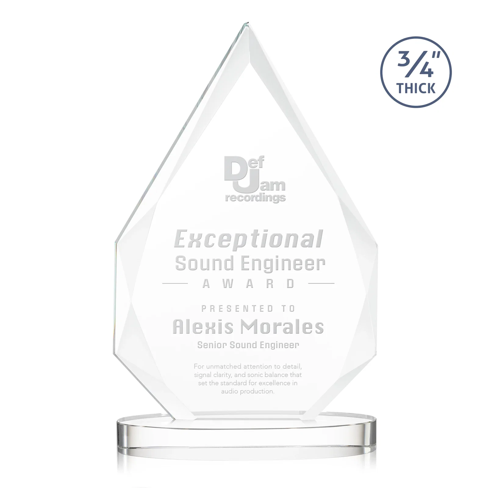 Custom Starfire Crystal Award Tapering to a Faceted Peak, awards for sales achievement awards