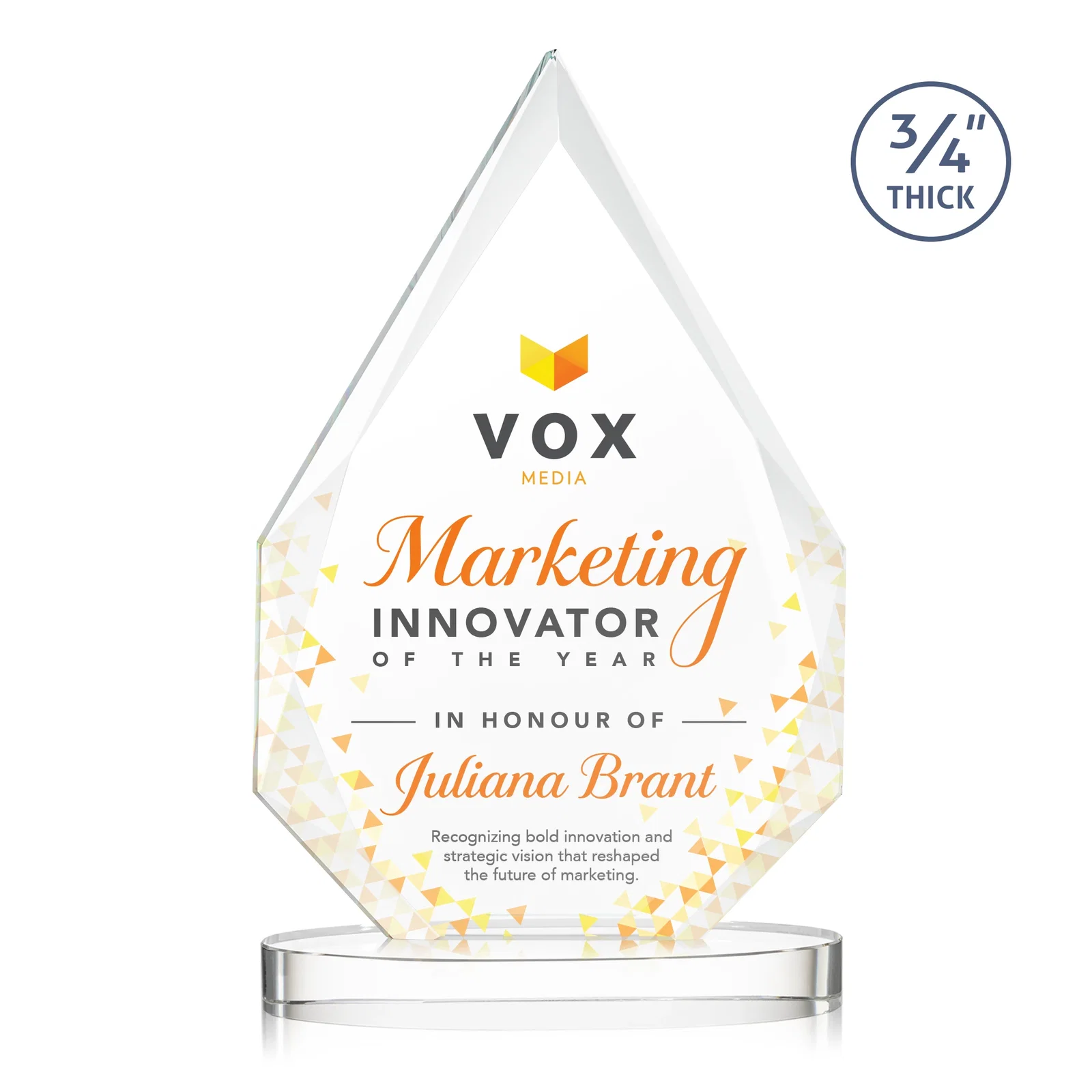 Branded Starfire Crystal Award Tapering to a Faceted Peak, awards for sales achievement awards