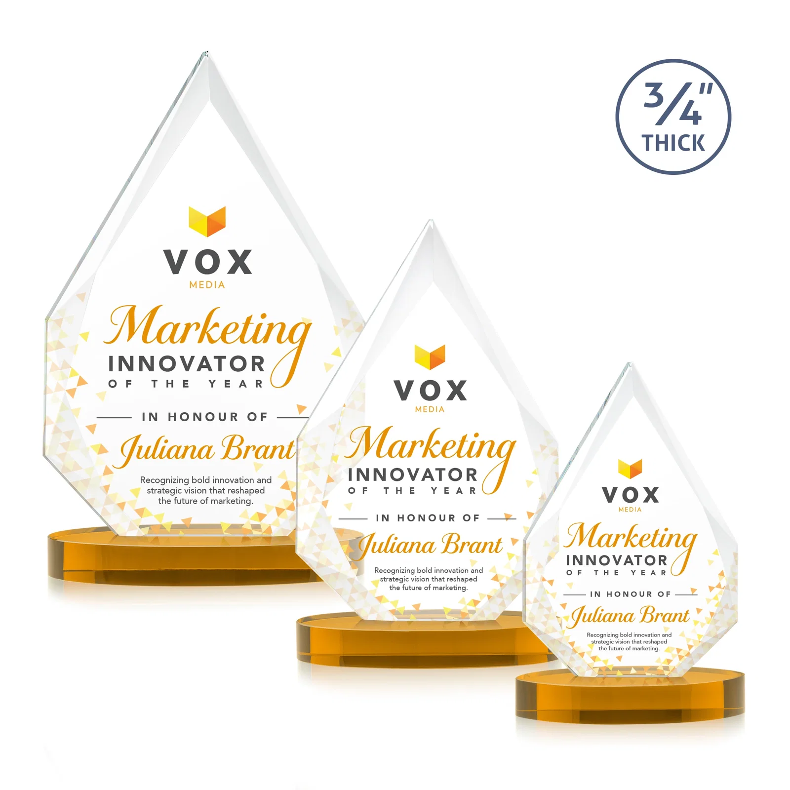 Branded Starfire Crystal Award Tapering to a Faceted Peak, awards for retirement presentations