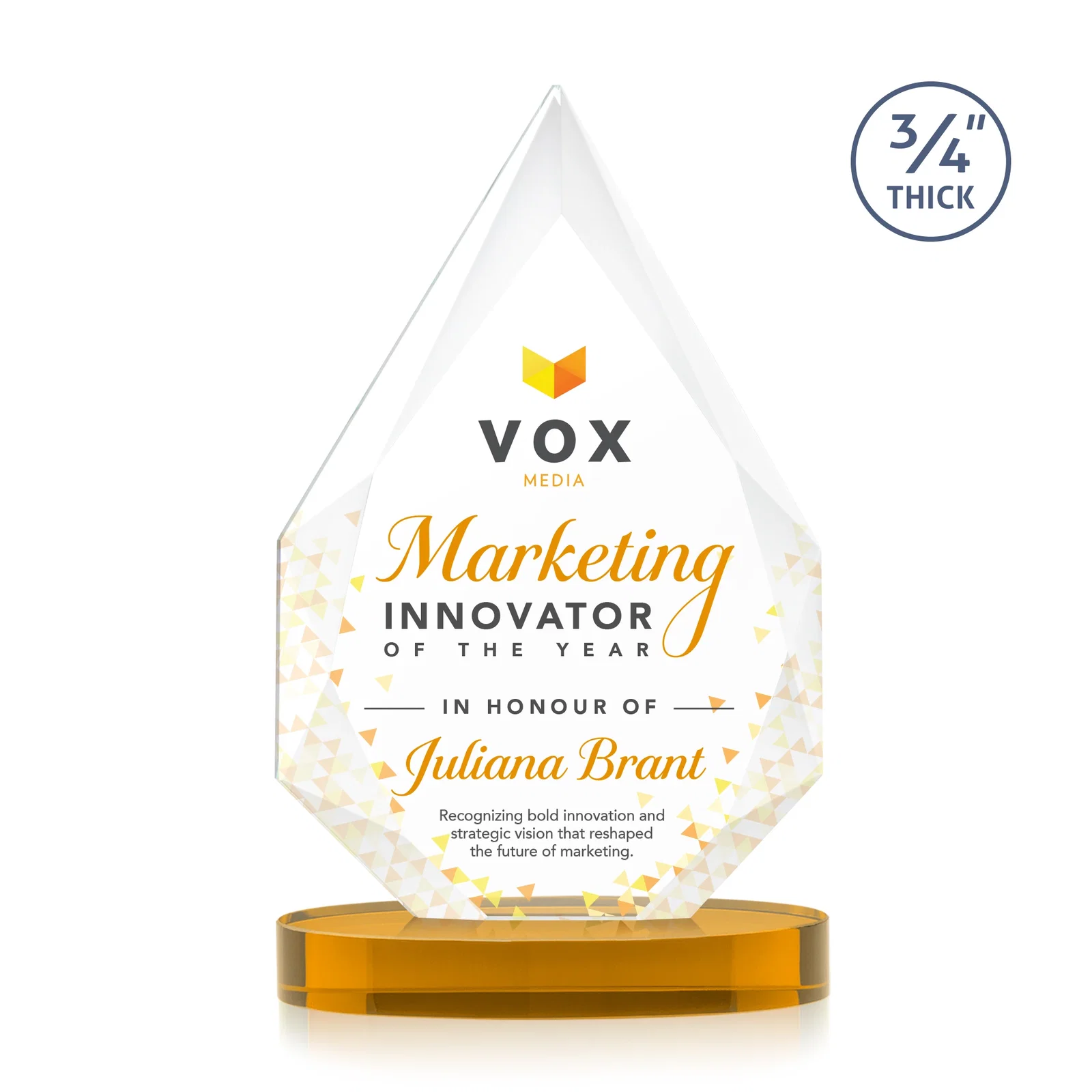 Branded Starfire Crystal Award Tapering to a Faceted Peak, awards for donor appreciation