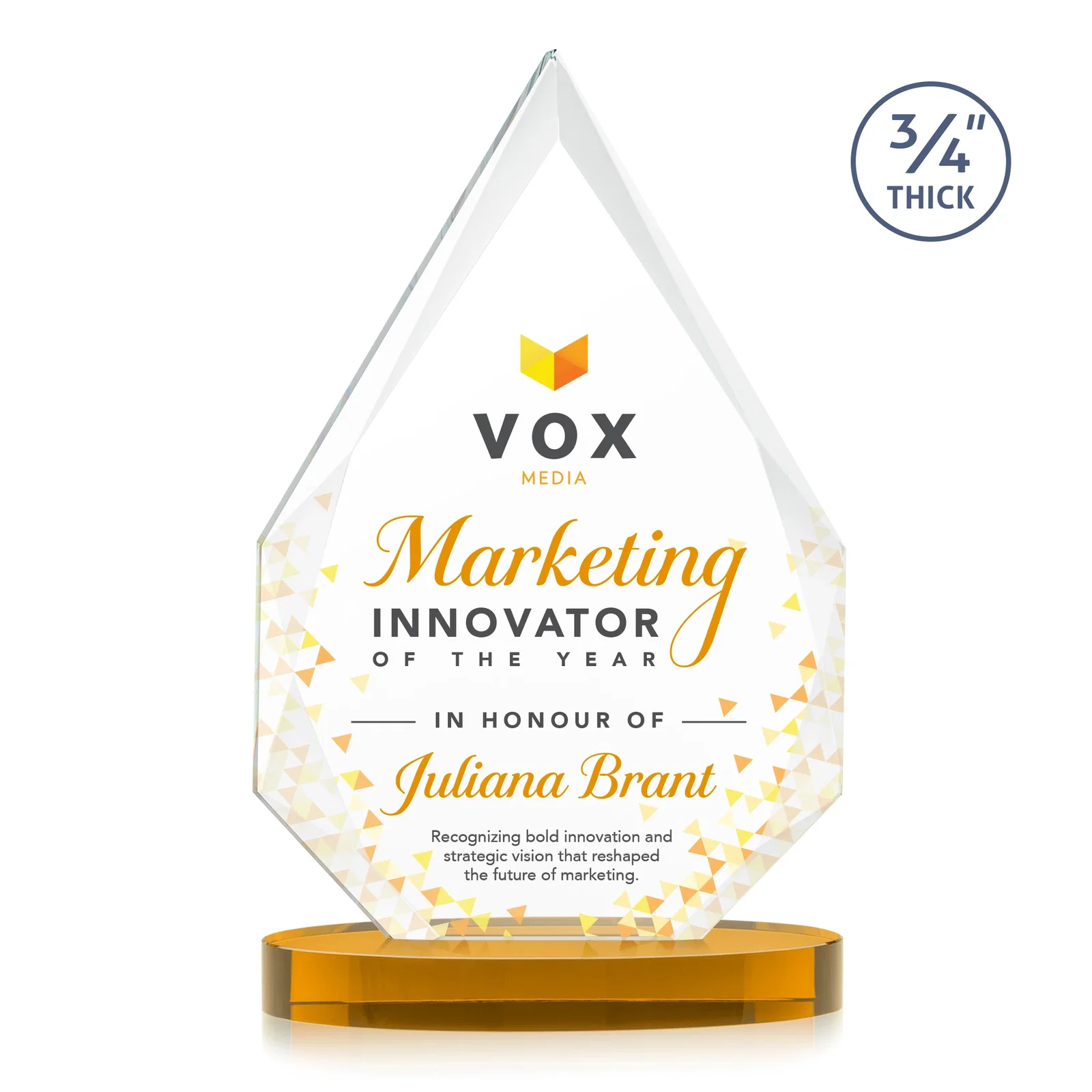 Branded Starfire Crystal Award Tapering to a Faceted Peak, awards for graduation ceremonies