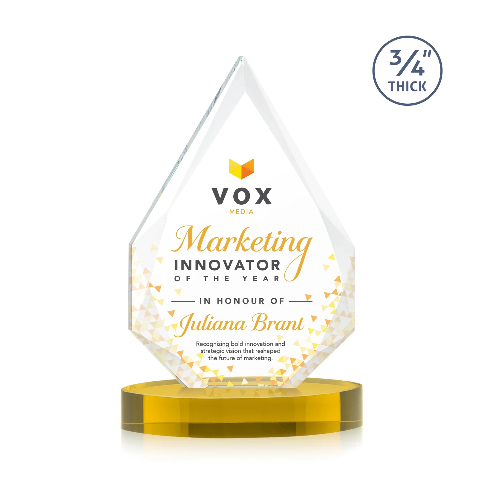 Branded Starfire Crystal Award Tapering to a Faceted Peak, awards for volunteer appreciation