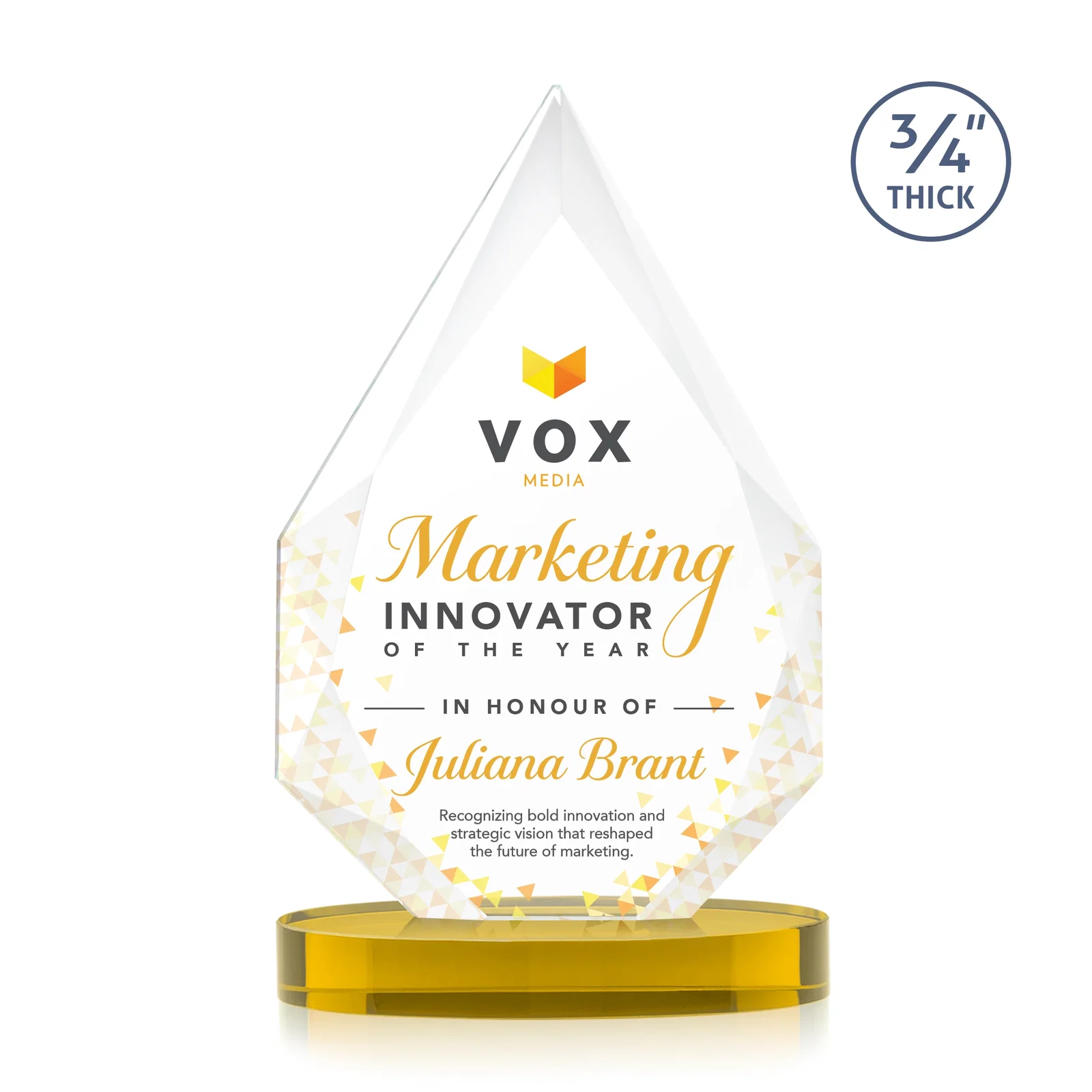 Branded Starfire Crystal Award Tapering to a Faceted Peak, awards for dealer and partner awards