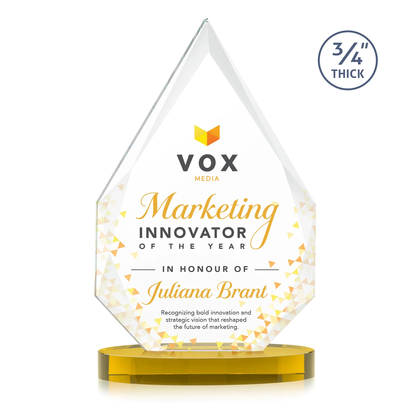 Branded Starfire Crystal Award Tapering to a Faceted Peak, awards for company anniversary events