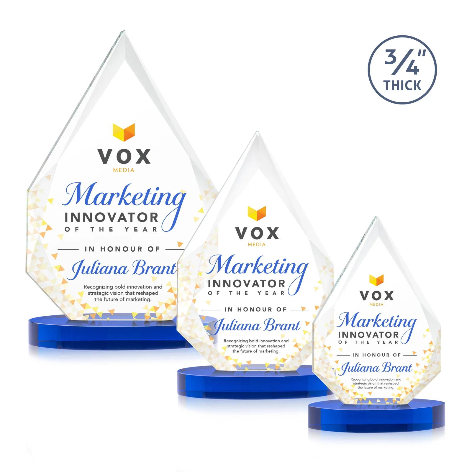 Custom printed Starfire Crystal Award Tapering to a Faceted Peak, awards for safety achievement programs