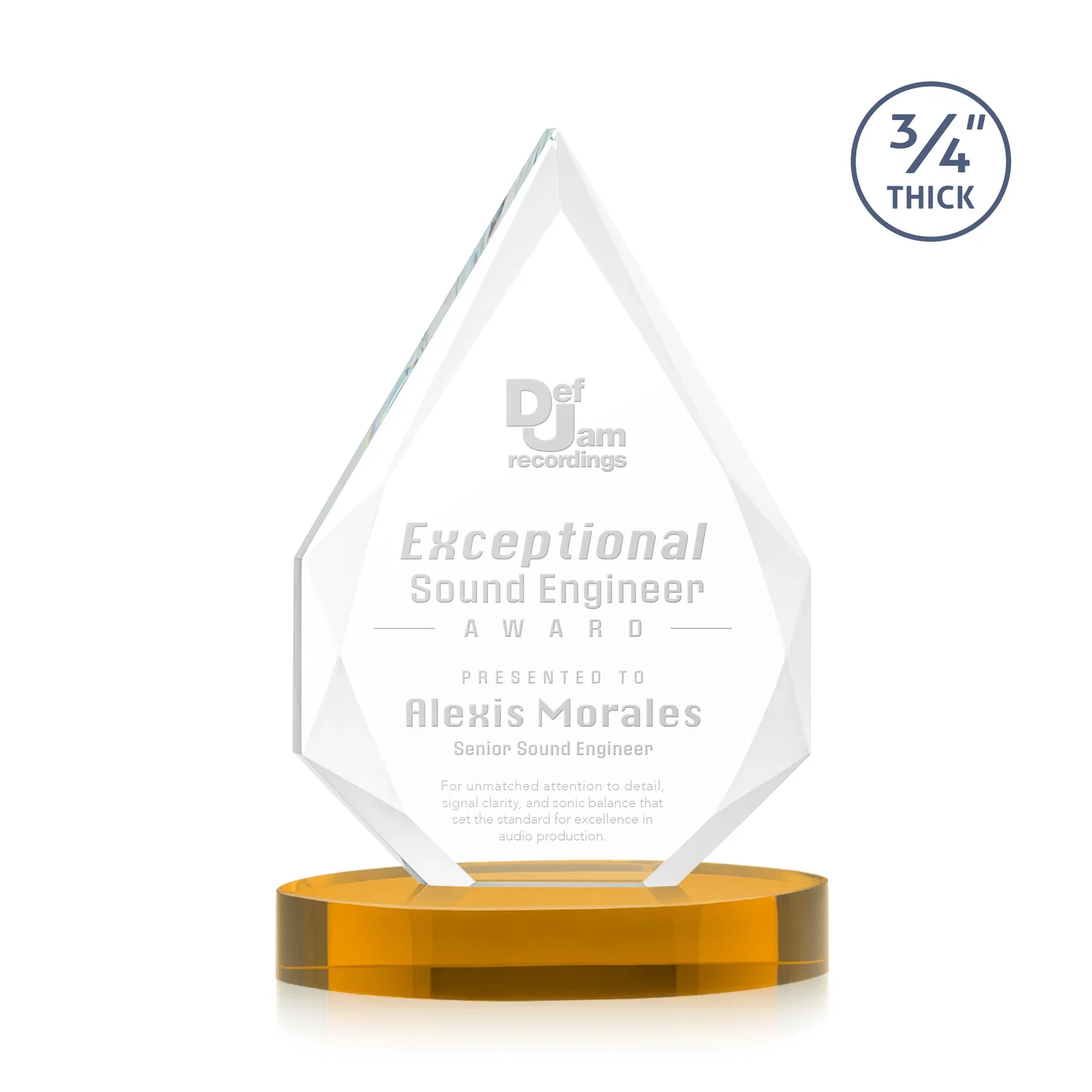 Custom Starfire Crystal Award Tapering to a Faceted Peak, awards for team milestone celebrations