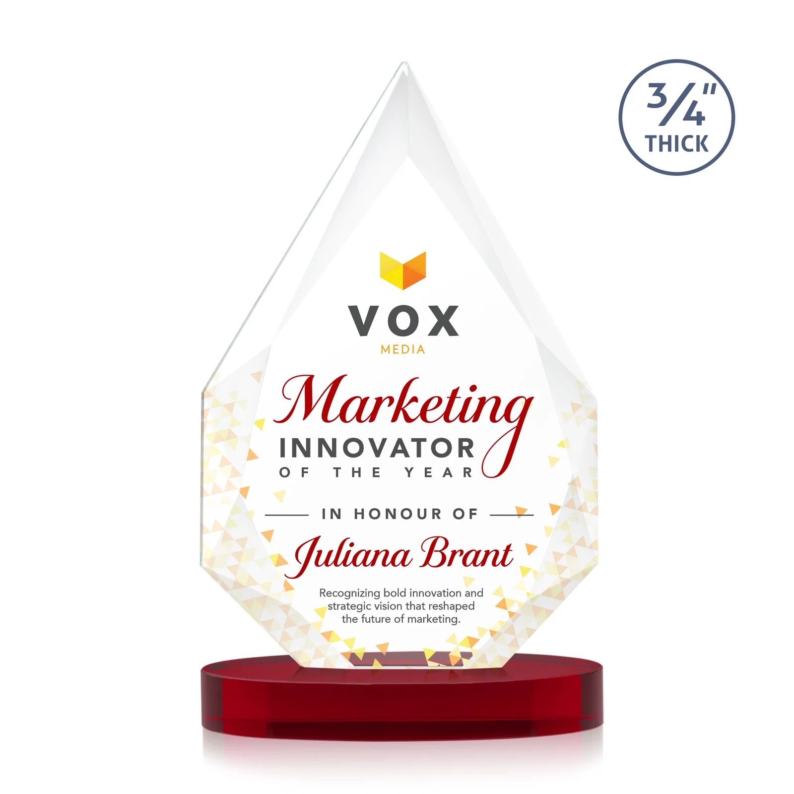 Customized Starfire Crystal Award Tapering to a Faceted Peak, awards for service anniversary gifts
