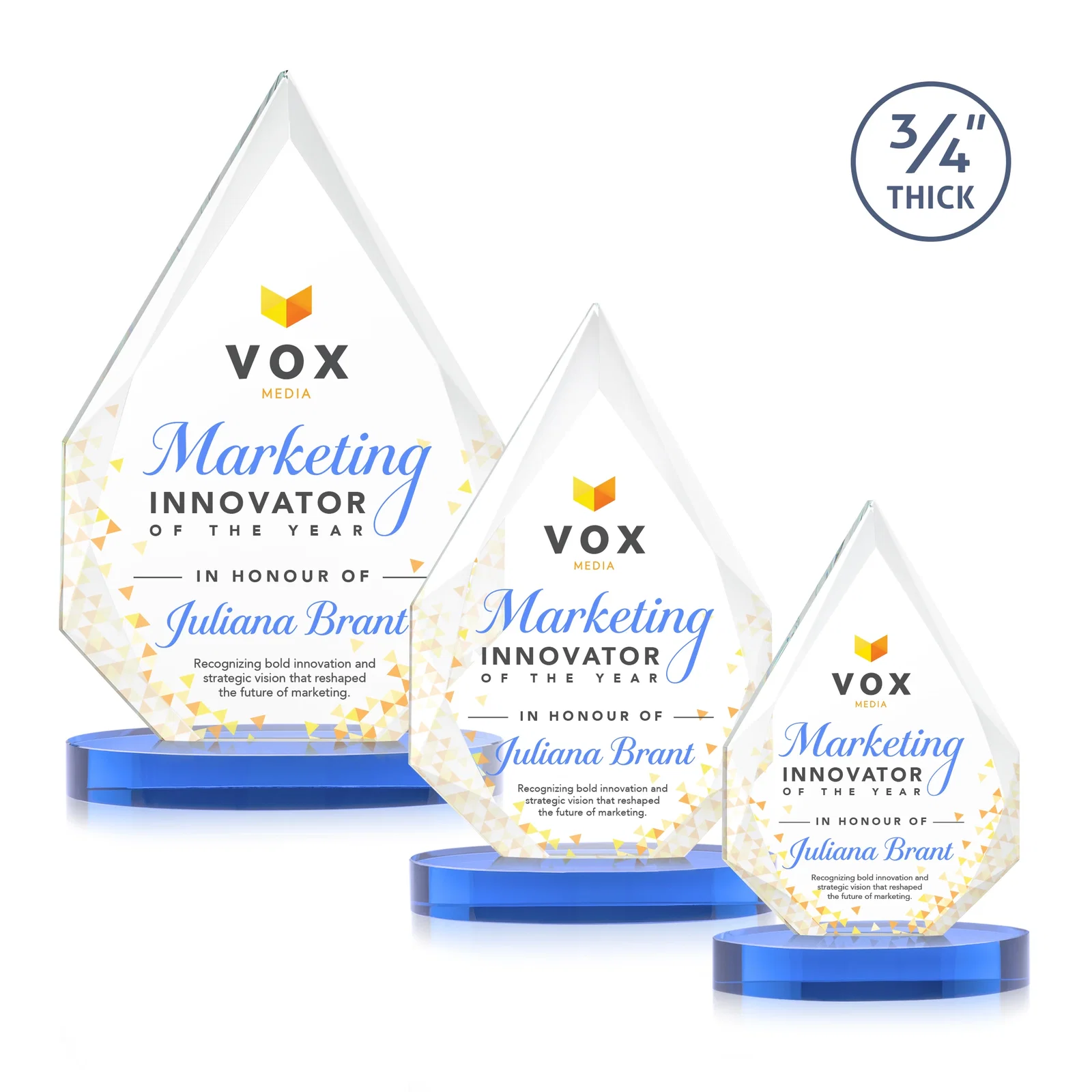 Customized Starfire Crystal Award Tapering to a Faceted Peak, awards for retirement presentations