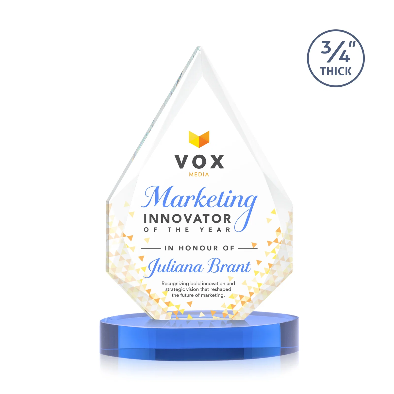 Customized Starfire Crystal Award Tapering to a Faceted Peak, awards for team milestone celebrations